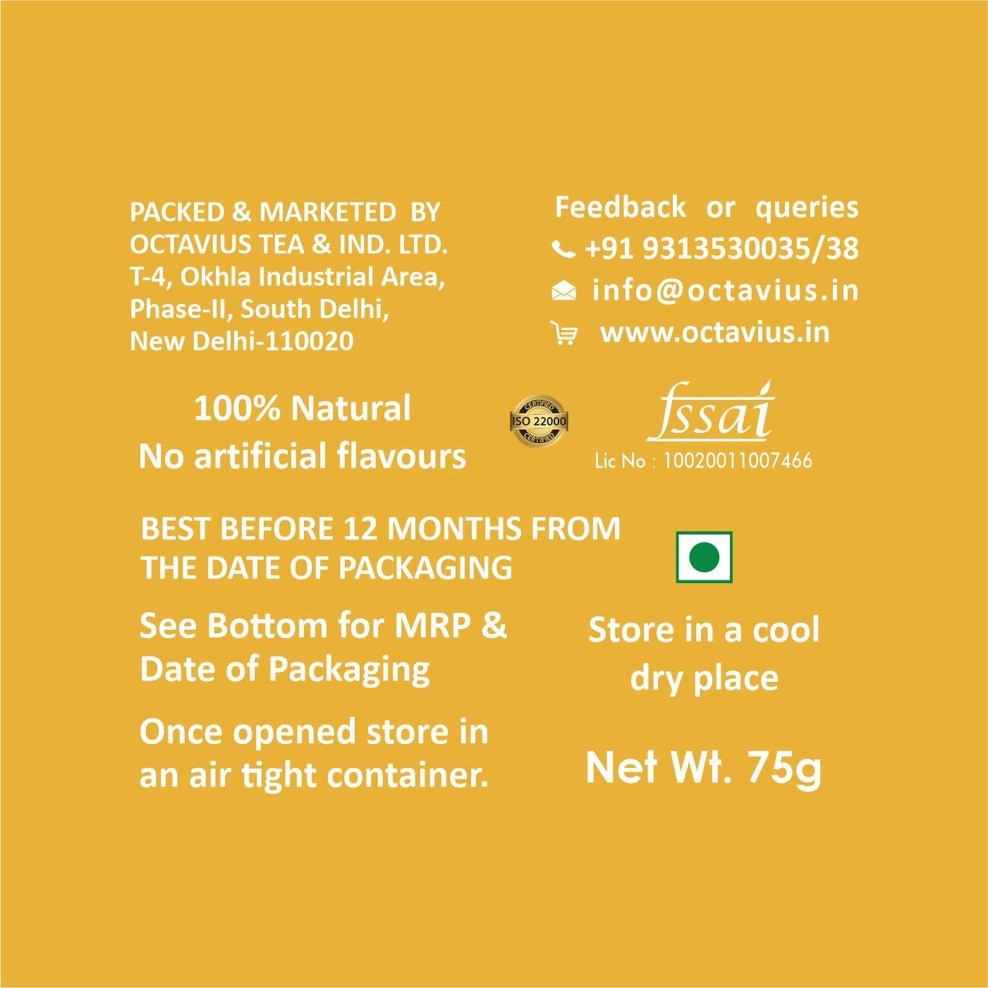 Octavius Octavius Turmeric Ayurvedic Kadha Powder - 75 gms | Ayush Kwath Kadha Powder helps relieve Cough and Cold | Immunity Booster Drink with Ayurvedic Herbs | Also Ideal to Make Ayurvedic Spiced Turmeric Latte Mix (Haldi Doodh) and Turmeric Tea