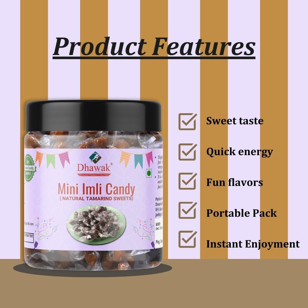 DHAWAK Dhawak Imli Candy, Khatti, Methi Imli, Tamarind Twist Candy 250 gms, Tamarind Candy [Jar Pack]