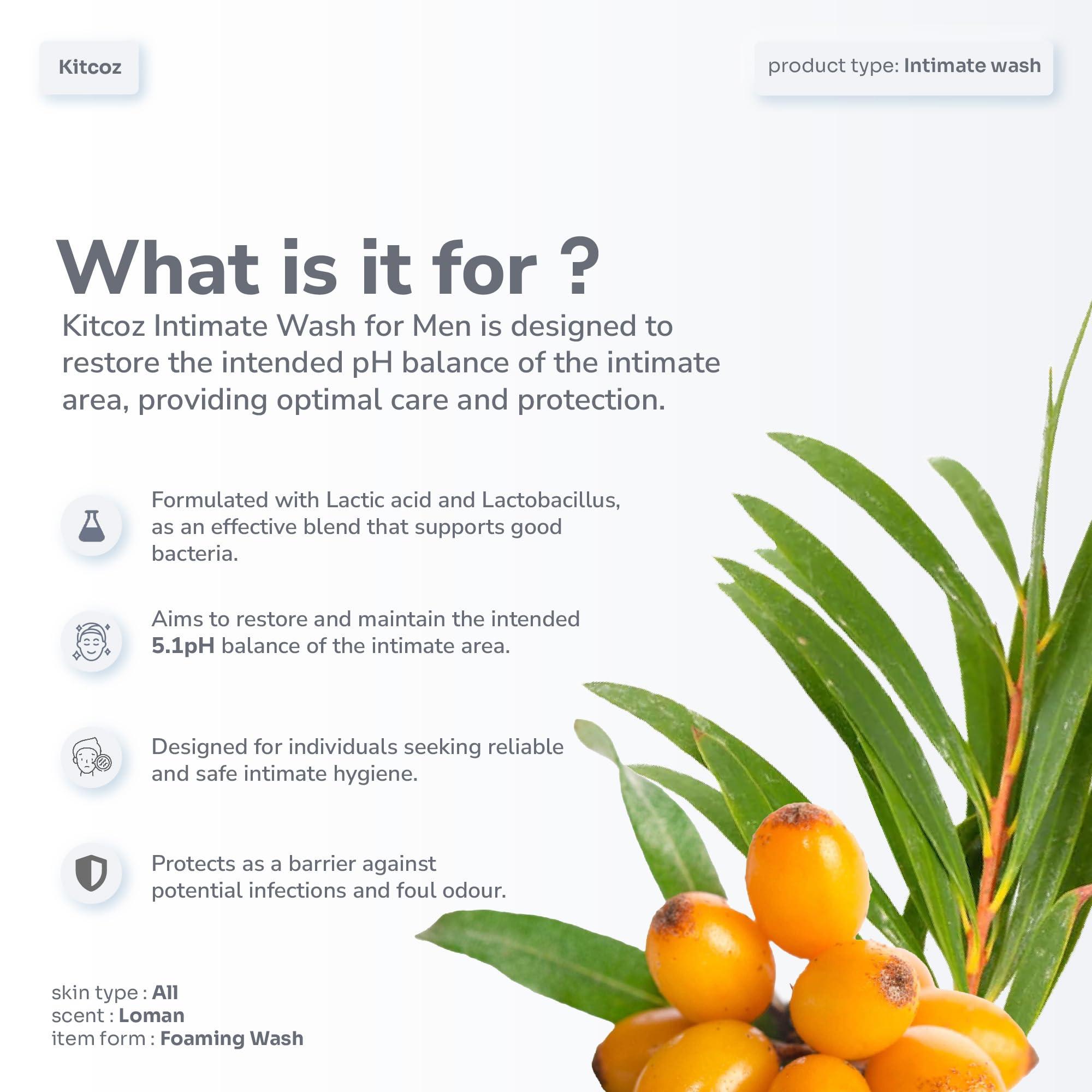 Kitcoz Kitcoz Intimate Hygiene Wash for Men (150ml) | Prevents Itching, Drying, Bad Odour & Fungal Infections | Natural pH Balance for Private Parts | Suitable for All Skin Types