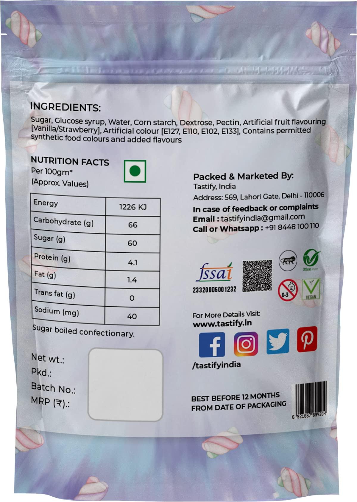 Tastify Tastify Vegan Twist Marshmallows Candy - 175 Gms (80 Pieces) ~ Assorted Fruit Flavour ~ Pure Veg Twisted Shape Marshmallow