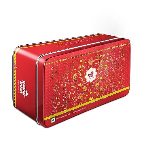 Paper Boat Paper Boat Dry Fruit Gift Box, 390g - Gourmet Lohri Gift Hamper | Beautiful Reusable Tin Box | Festive Gift for Loved ones | Assorted Mix of Raw, Flavoured & Trail Mix | Cashews, Almonds, Berries, and Mixed Nuts