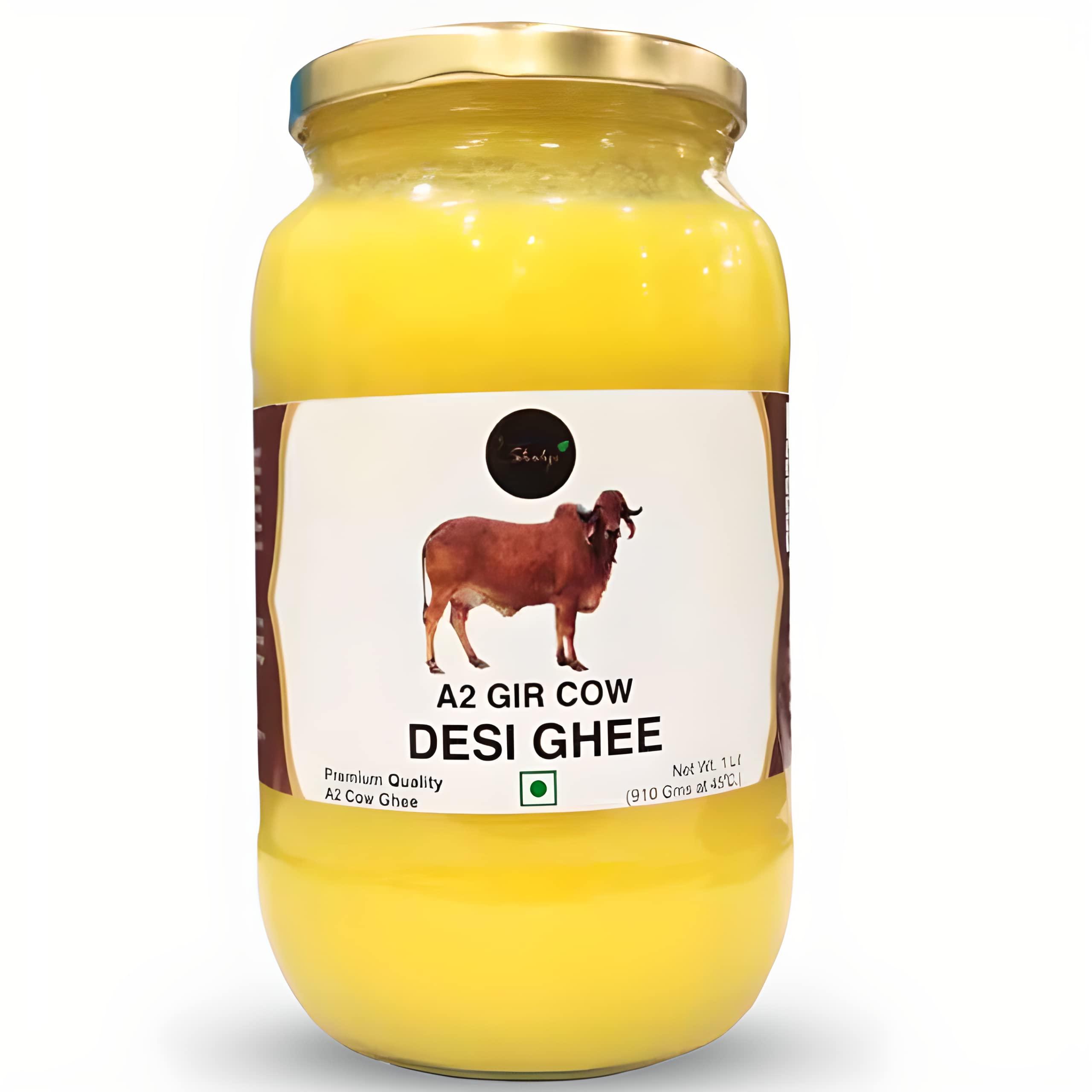 SHAHJI Shahji Pure A2 Gir Cow Desi Ghee 1L Glass Jar | Crafted with Vedic Bilona Method from 100% Desi Gir Cow Milk | Grassfed, Premium, and Traditional Ghee to Boost Immunity and Digestion | Lab Tested for Quality | Maa Ke Hath Ka Ghee | Serving Since 1957