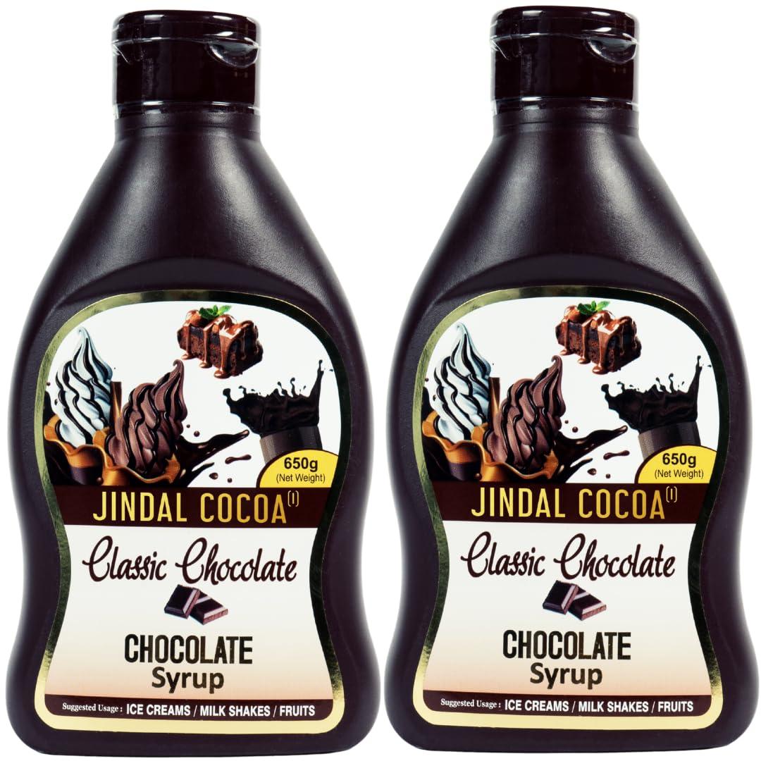 Jindal Cocoa JINDAL COCOA Classic Chocolate Syrup 650 Gm | Pack Of 2 | Thick and Gooey | Chocolate Sauce for Delicious Hot Or Cold Chocolate Drinks & Dessert Topping | No Malt | No Cornstarch | No Colors | No Trans-Fat | 100% Vegetarian