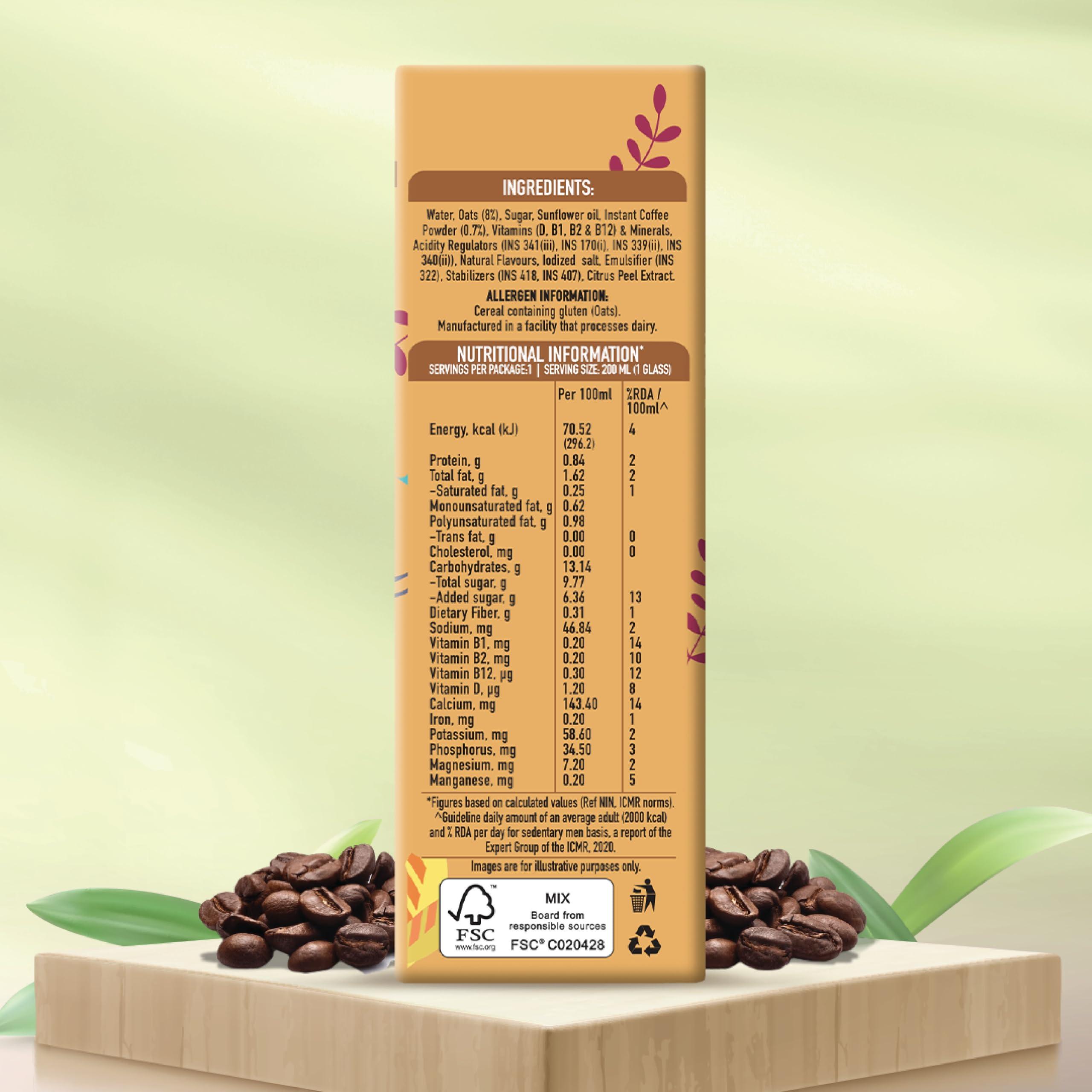 Only Earth Only Earth Oats Shake | Cold Coffee | Vegan | Plant-based | Lactose-free | No Added Preservatives, Colors | Low Fat | Cholesterol-free | Guilt-free | With Calcium, Vitamin D, B1, B2 & B12 (6 Packs)