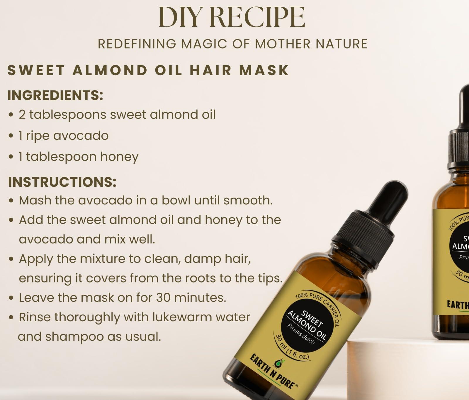 EARTH N PURE Earth N Pure Sweet Almond Oil (Badam Oil) Cold Pressed, Therapeutic Grade for Body, Skin, Hair 200 ml