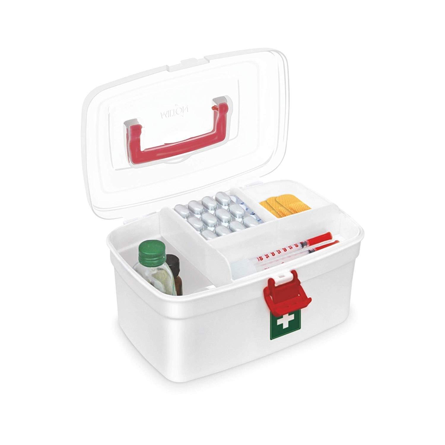 MYHEART MYHEART Plastic First Aid Kit Emergency Medicine Storage Box with Detachable Tray and Lid (Multicolour, Large).