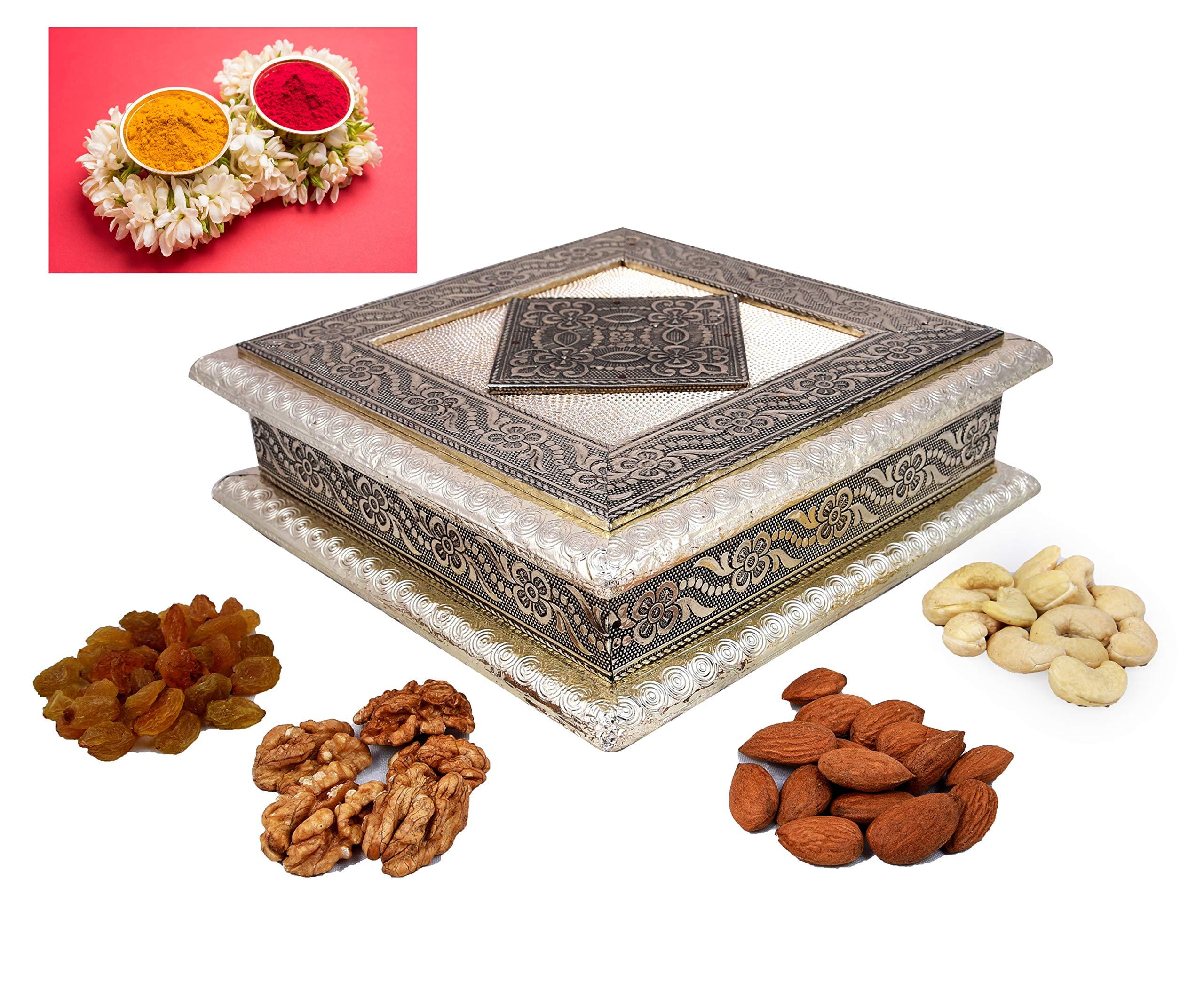 MANTOUSS MANTOUSS Pongal/Makar Sankranti Oxidised Dry Fruit Hamper/Pack/Combo-Cashew,Almond,Walnut and Raisin (100gms Each) 400gms + Haldi Kumkum