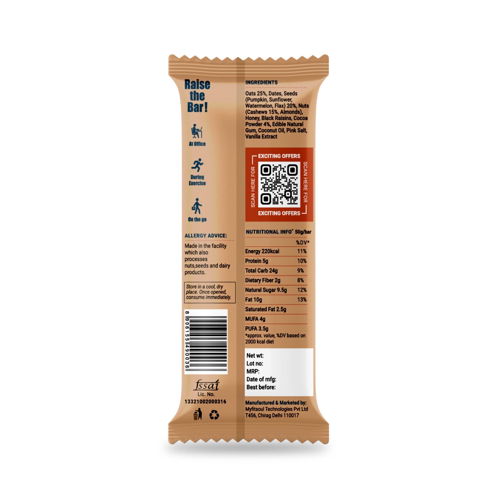 Beyond Food Beyond Food Meal Replacement Bars (Pack of 6, 220 Kcal Each) | 5g Rich Protein | No Added Sugar | Made with Dates, Nuts, Seeds & Dry Fruits | Healthy Snacks for Energy & Fitness | Classic Cocoa Box