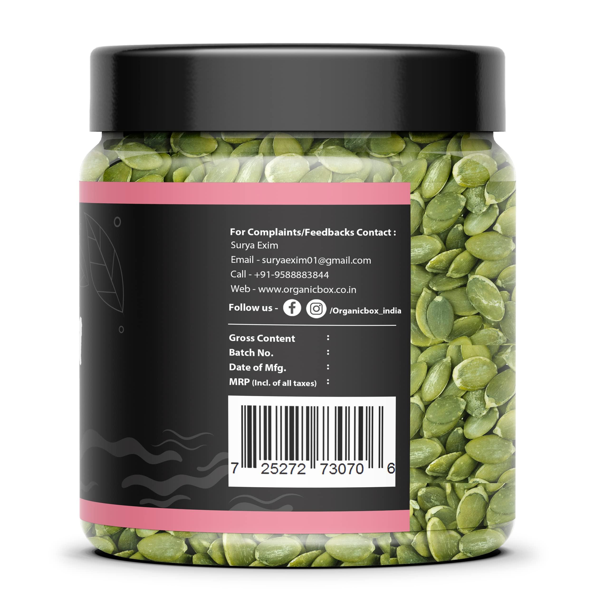 Organic Box Organic Box 100% Natural & Premium Pumpkin Seeds 250gm - Raw Pumpkin Seeds for Eating | Immunity Booster and Protein Rich Seeds | Healthy Diet Snacks - Diwali Gift Pack