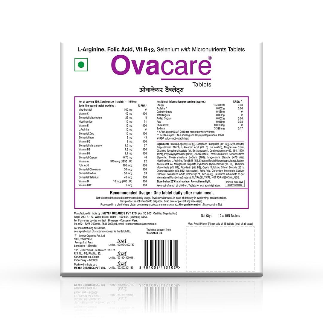 OVACARE Ovacare Tablets With L-Arginine, Selenium & Essential Micronutrients Help Improve Ovarian Function, Restore The Menstrual Cycle | 15 Tablets (Pack Of 2) (2 STRIP)