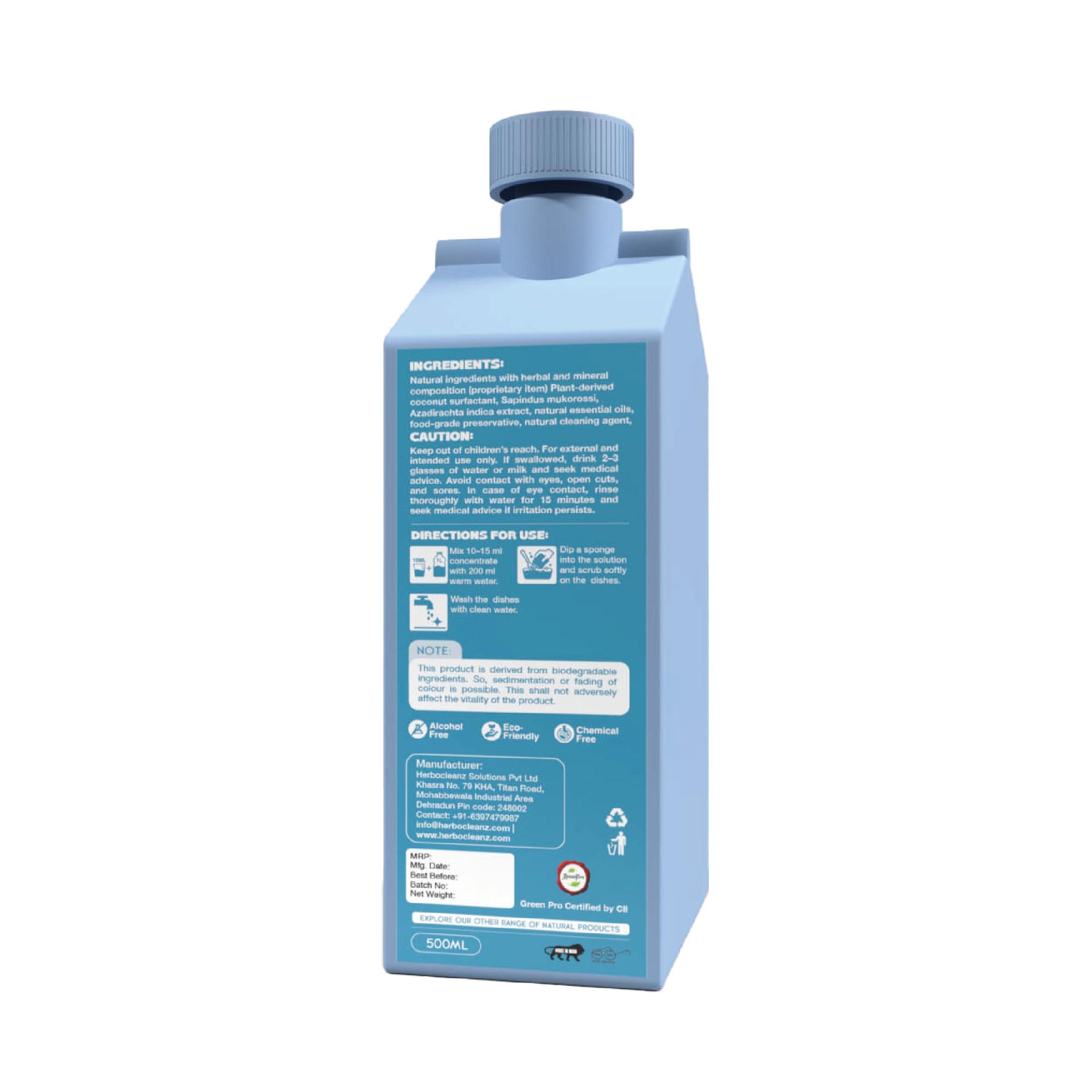 HERBOCLEANZ HerboCleanz Natural Dish wash cleaner: Plant-Based, Non-Toxic Grease Cutter  Eco-Friendly, Skin-Safe Detergent for Utensils, Ceramics & Cutlery - Pack of 1