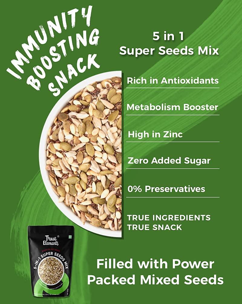 True Elements True Elements 5 in 1 Super Seeds Mix, Sunflower Pumpkin Flax Watermelon and Chia Seeds (Mixed Seeds) Pouch, 2 x 125 g
