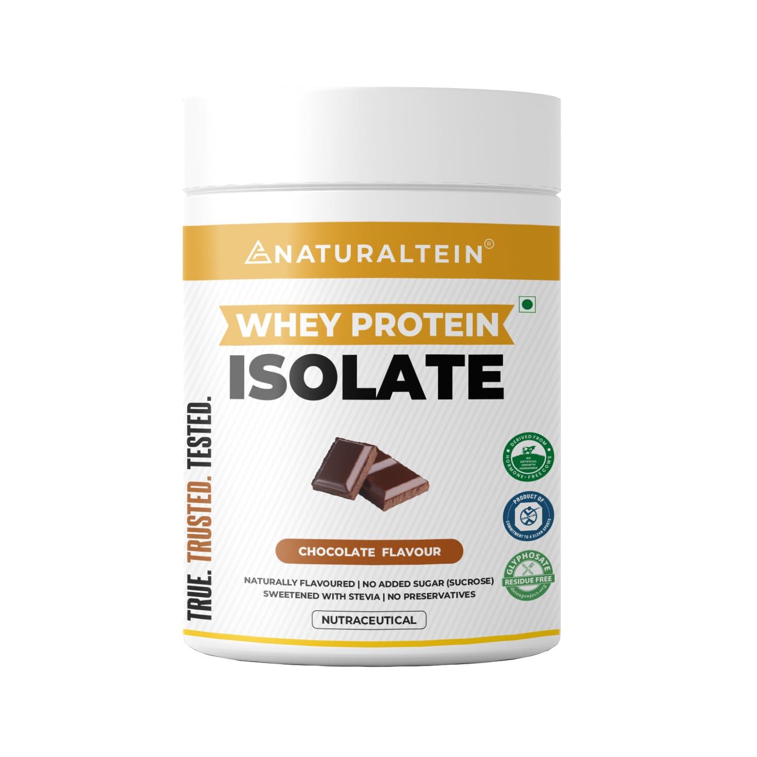 NATURALTEIN NATURALTEIN Natural whey Protein 30g Serving - 24g Protein, Isolate Chocolate - 300g (Naturally flavored, Non GMO, No Artificial Sweeteners)