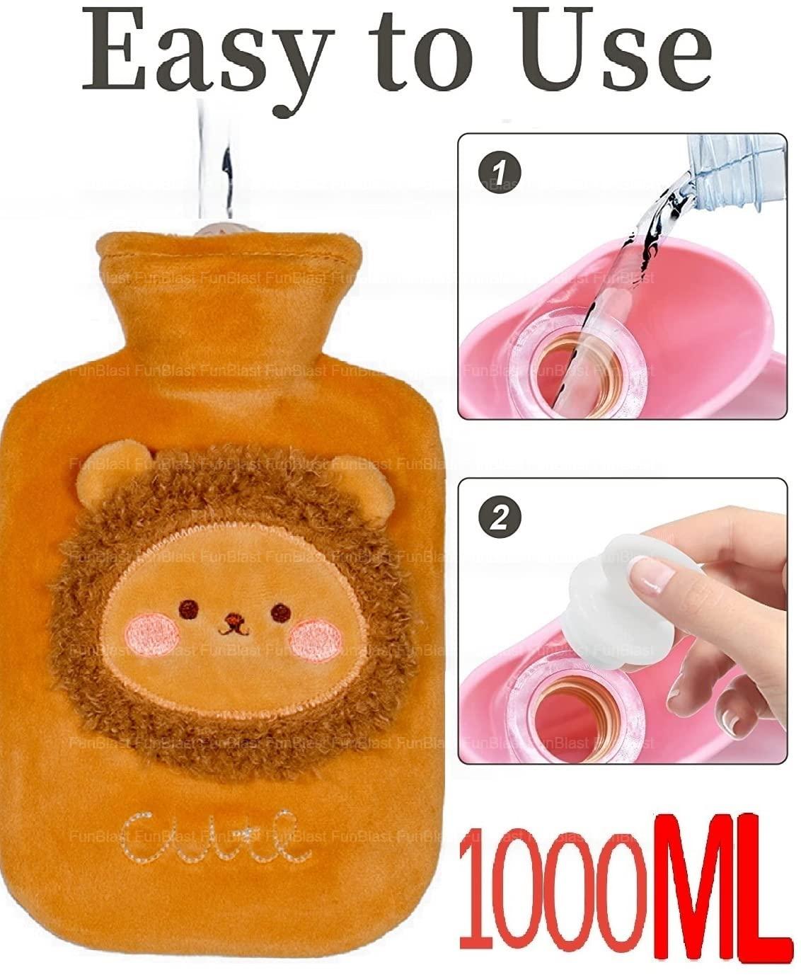 FunBlast FunBlast Hot Water Bag with Cute Cartoon Design Soft Cover for Pain Relief 1 Pcs Heating Bag, Heating Pad Hot Water Bottle & Rubber Bottle for Hot Water Bag for Pain Relief- 1000 ML (Random Color)