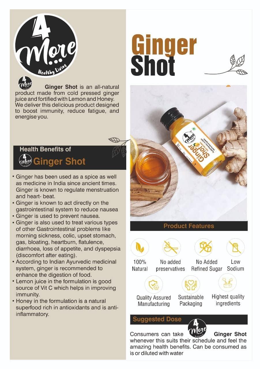 4more 4MORE 100% Natural Cold Pressed Ginger Shot Fortified With Lemon Juice & Honey | 240mL (Pack of 6x40 mL) | No Added Preservatives & Refined Sugar | Natural Ingredients Helps Improve Immunity & Digestion
