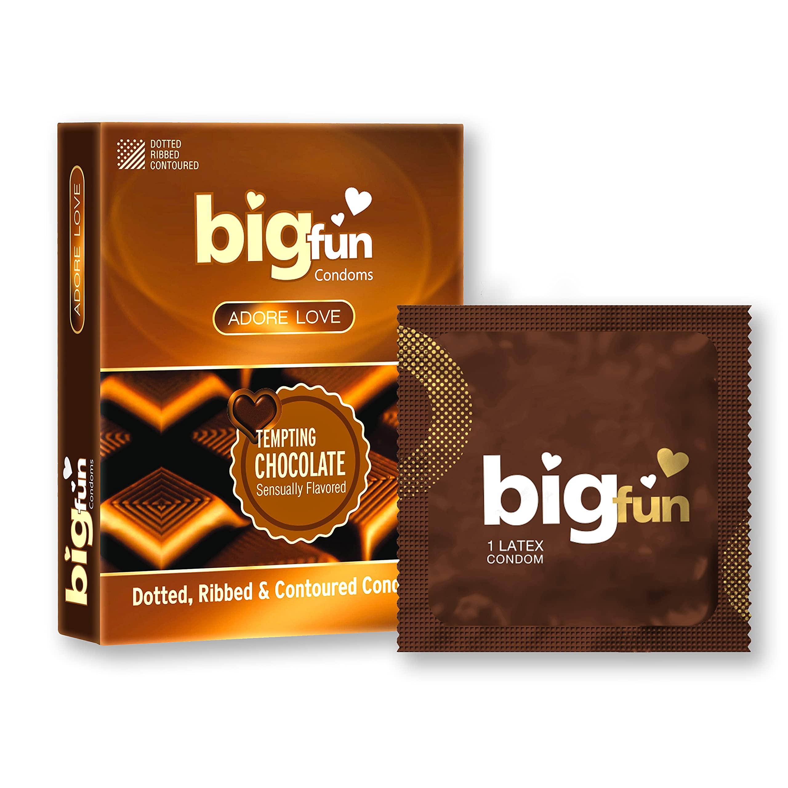 BIGFUN Bigfun Flavoured Condoms Combo Pack of 10(3Pcs Each Pack) | Dotted, Ribbed & Contoured Long Lasting Condoms For Men | Tempting Chocolate Flavored (Total 30 pcs)