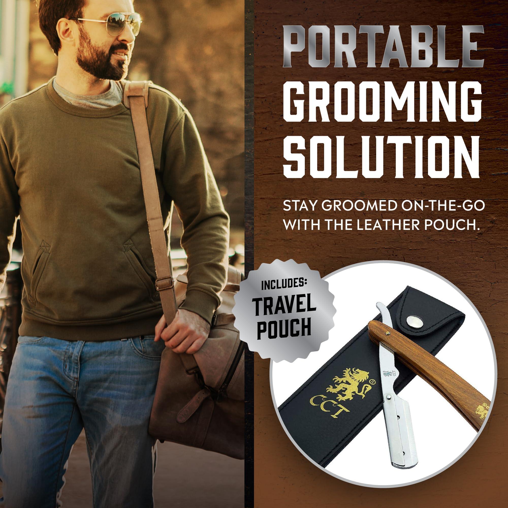 The Cambridge Cutthroat The Cambridge Cutthroat Men\'s Cut Throat Shaving Straight Swing Lock Razor - Travel Pouch and Cotton Kit Bag Included - Perfect Male Grooming Accessory