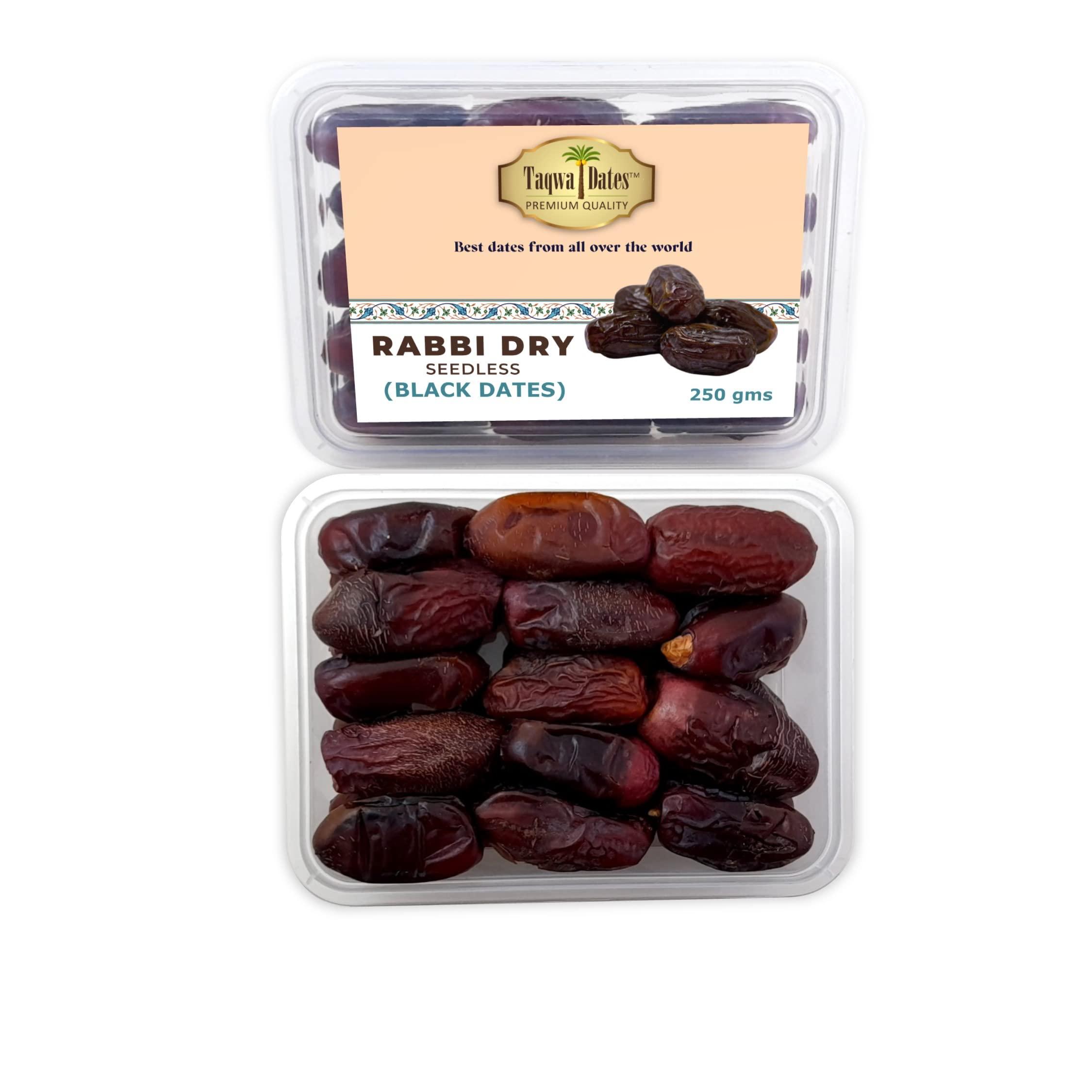 Taqwadates-Premium Quality Taqwa Dates Rabbi Dry Seedless Date, Black Dried Khajoor (3*250gm)