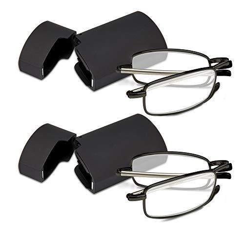 Marc De Rez Marc De Rez Foldable Mini Reading Glasses 2 Pack - Flip Top Cases - Folding Prescription Readers For Men and Women, Gunmetal, one size fits all