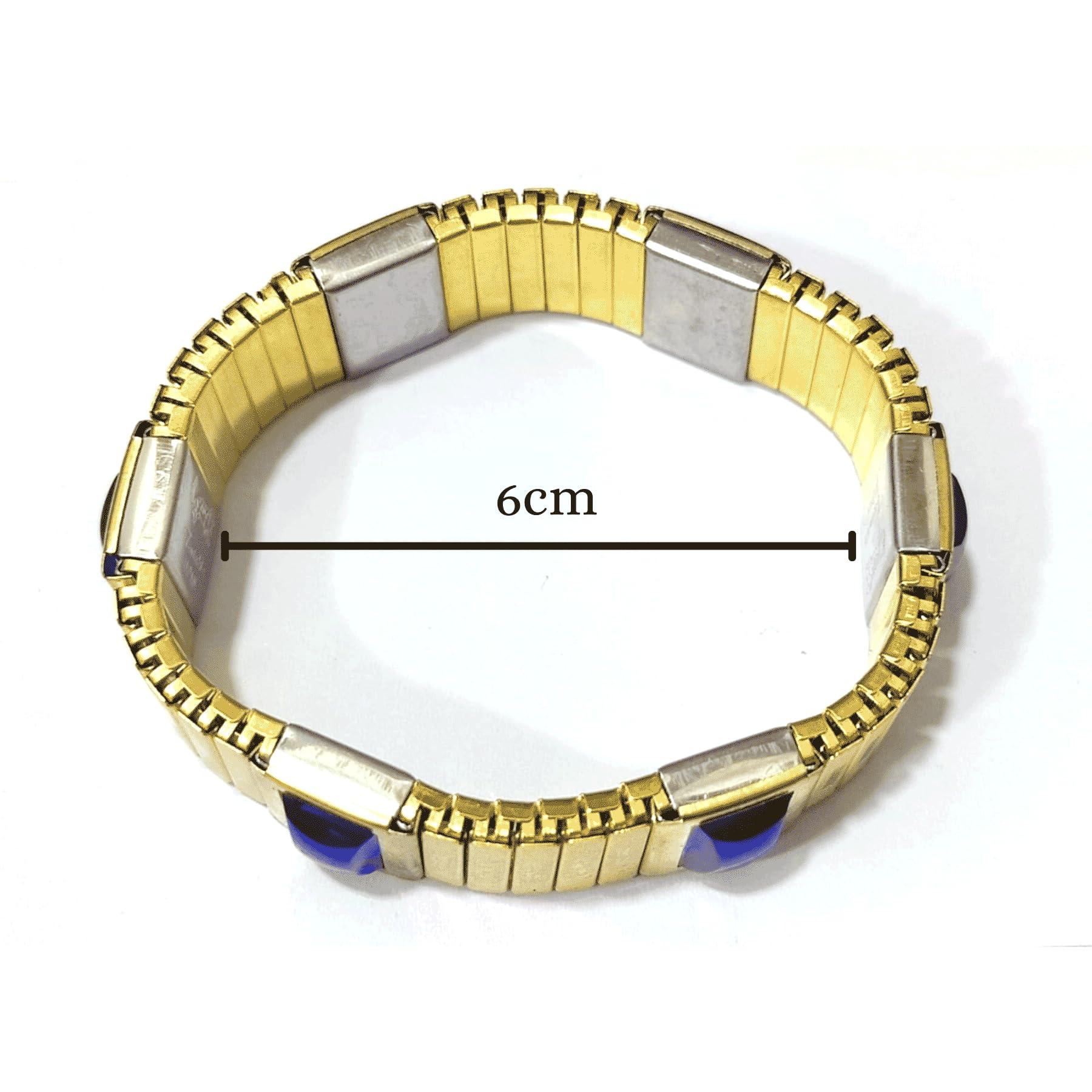 jyoti watch fashion Blood Pressure Metal Chain Stretchable Bracelet Wrist Jewellery For Men Women 6 High Power Magnet Energy Maintain Blood Circulation Therapy BP Moniter Blue Stone