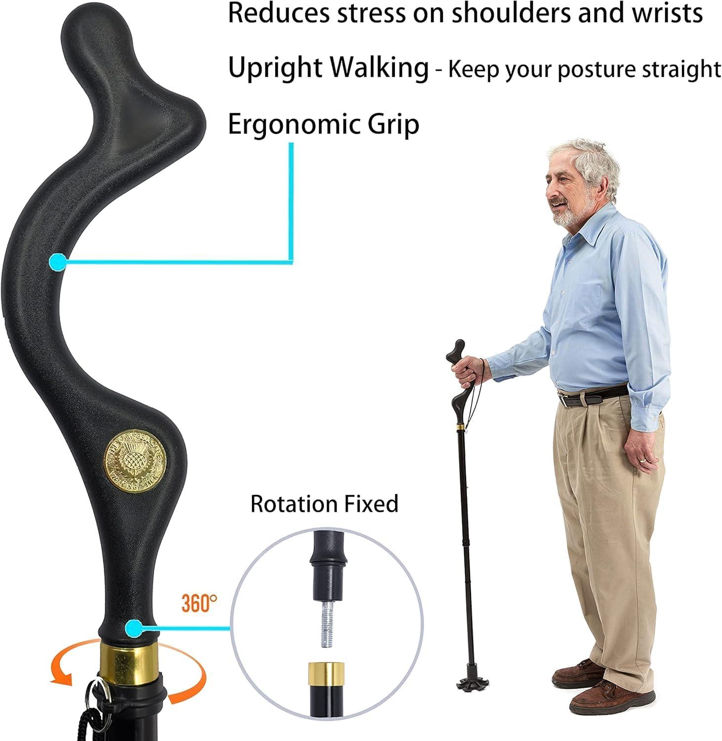 FALONG FALONG Folding Walking Stick Elderly Crutches Posture Walking Cane Walking Sticks for Men Women Portable Safety Lightweight Adjustable Height Self-Stand 360 Deg Traction Non Slip Crutch