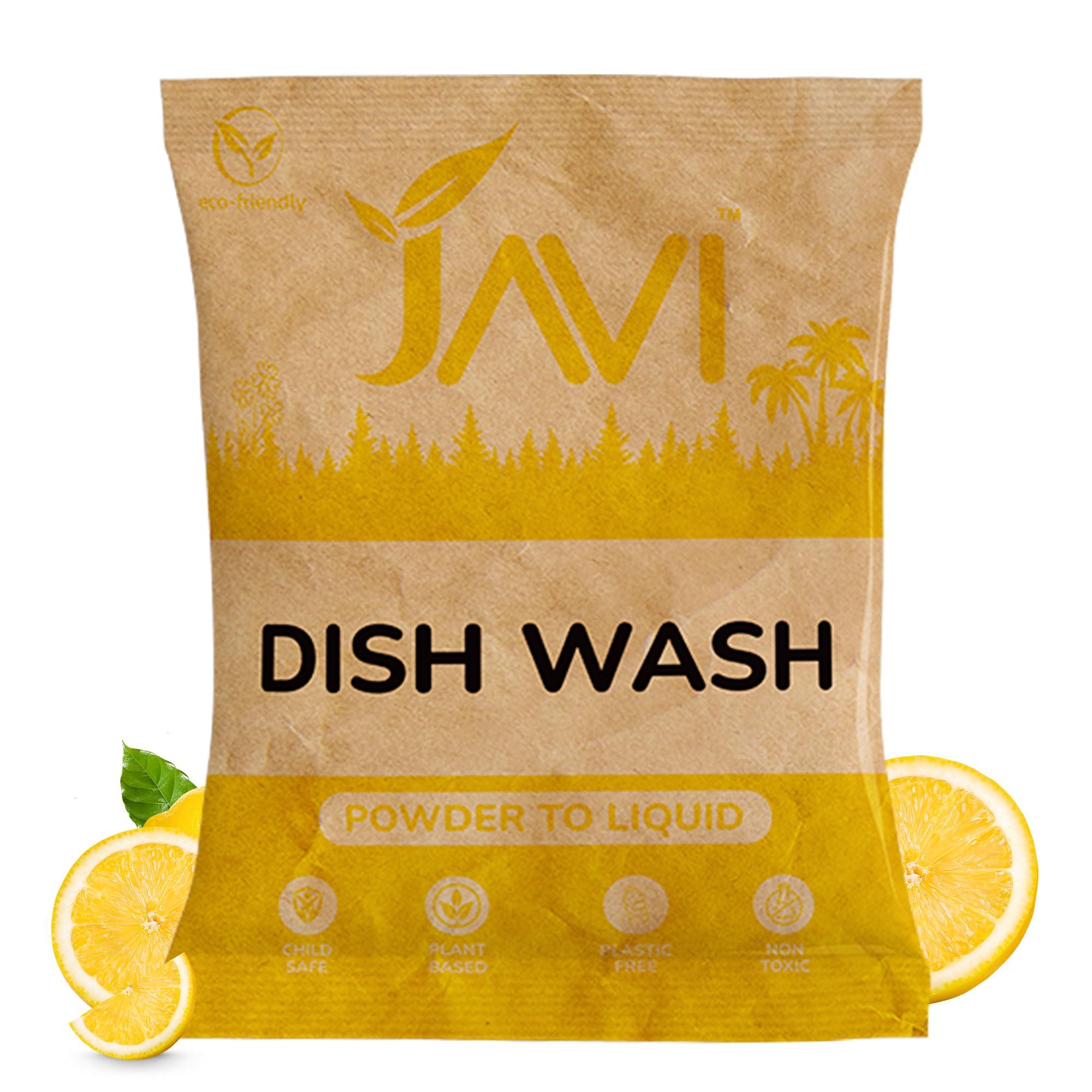 JAVI JAVI Dish Wash Powder to Liquid Refill Pack (10 Sachet = 5 Ltr) | Natural, Plant Based, Non Toxic & Eco-Friendly | Remove tough grease, soft on hands | Baby Safe & Pet safe | Crockery wash