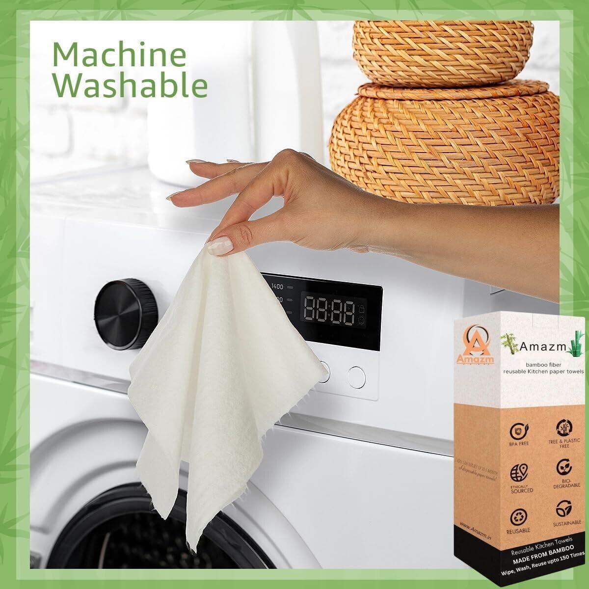 Amazm Amazm (60 SHEETS) Bamboo Reusable Paper Towels - Heavy Duty & Super Absorbent Kitchen Towel | Durable, Ecofriendly Bamboo Kitchen Towel Roll | Machine Washable Paper Towel | 10\"x11\" Sheets