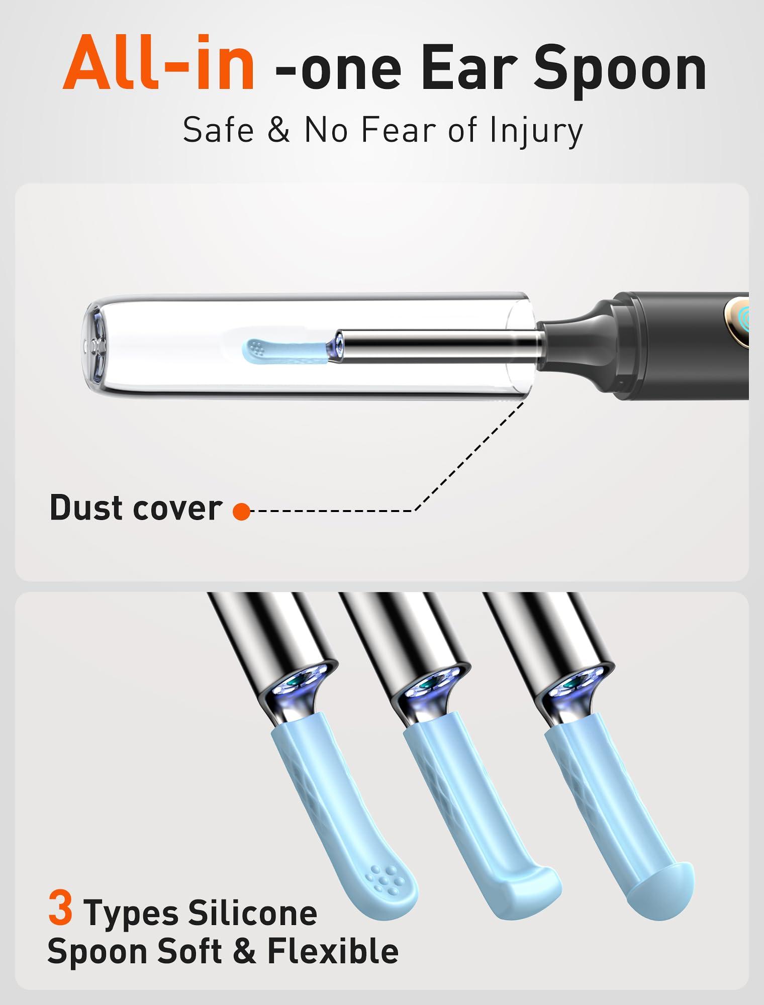 DEETOK Ear Wax Removal, Ear Cleaner with Camera, Ear Wax Removal Kit with 1080P, Ear Camera Otoscope with Light, Ear Cleaning Kit with Cap for iPhone, iPad, Android Phones (Grey)