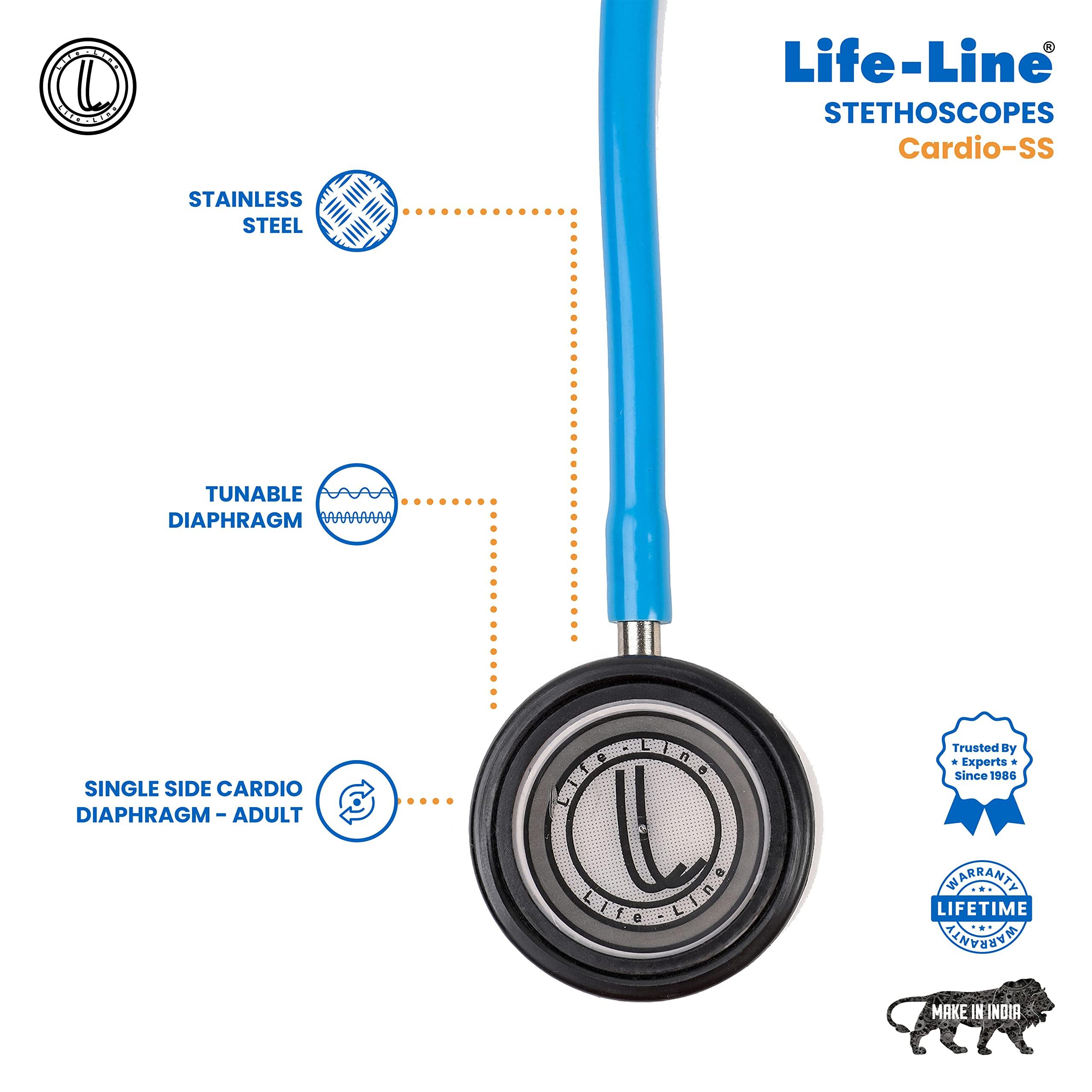LIFE LINE LIFE LINE Cardio SS Stethoscope (Light Blue) | Single Side Diaphragm Stainless Steel Chest Piece for Adult | 2-way Tube | Suitable for Doctors