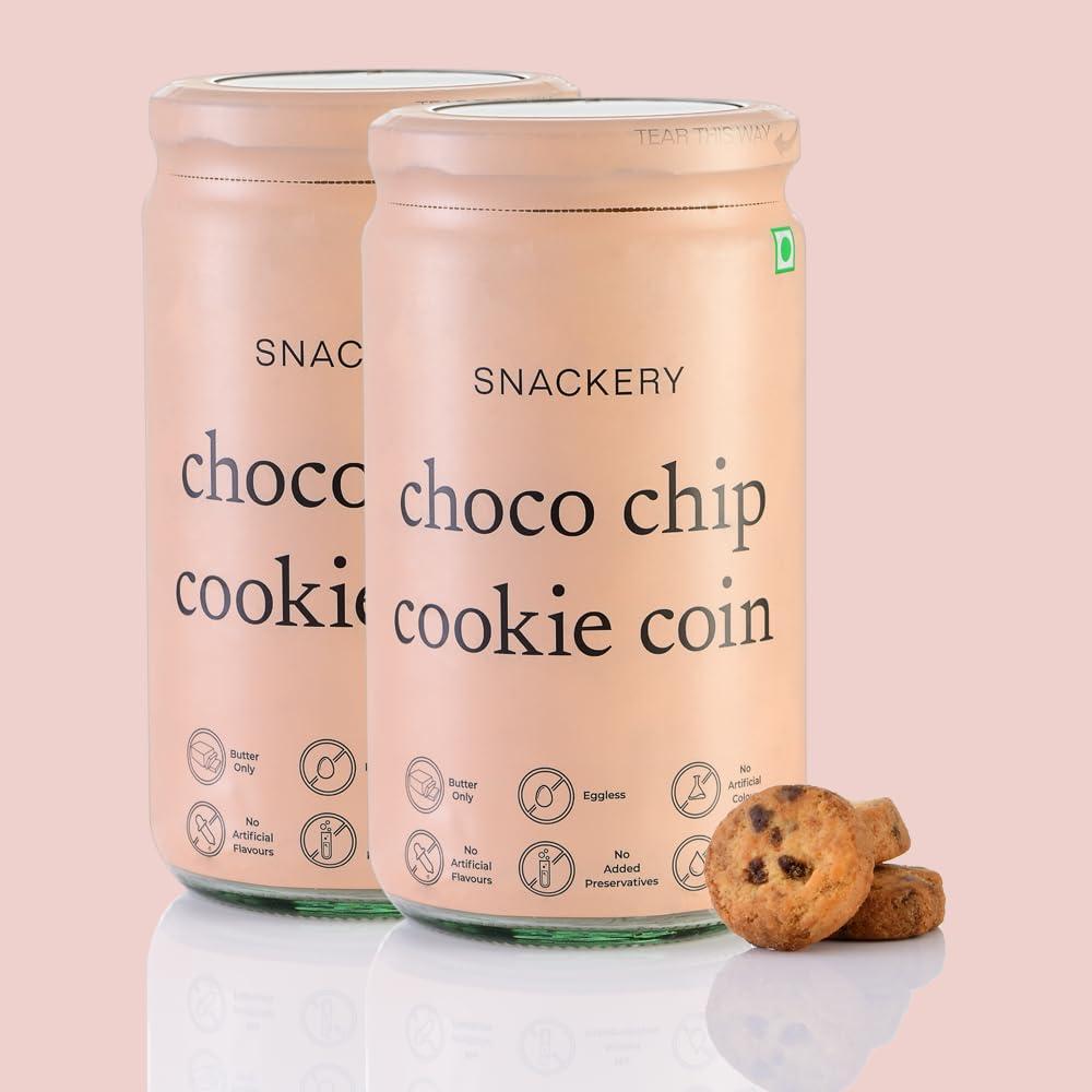 Snackery Snackery Choco Chip Cookie Coins, 198 gm, Individually Wrapped, Calcium, Potassium, Antioxidants, Jar of Happiness(Pack of 2)