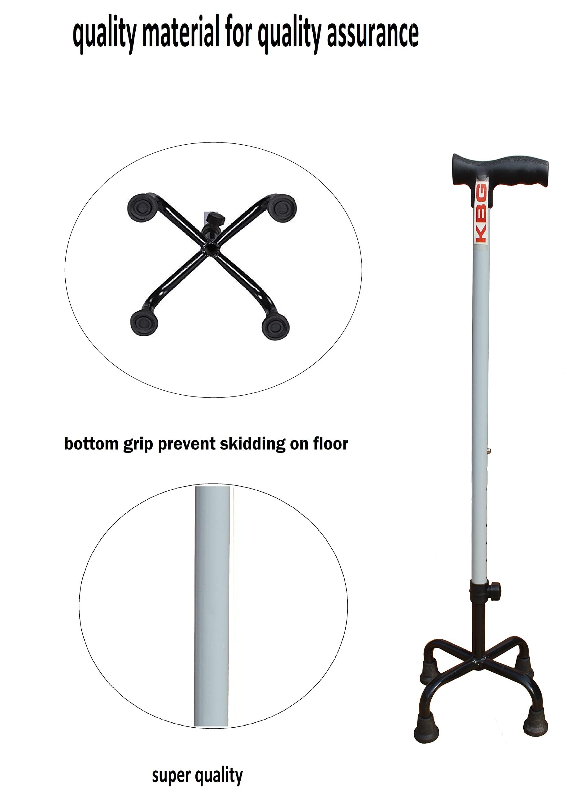 KBG KBG Four Leg Walking Stick with Height Adjustable Walking Cane Quadripod Walking Stick for Elderly & Those Physically Challenged (Grey)