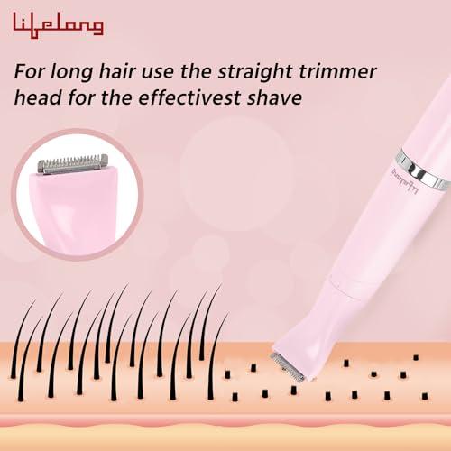 Lifelong Lifelong Rechargeable Body Hair Trimmer for Women | 1 Year Warranty | 4 in 1 Women Full Body Trimmer for Bikini, Face, Full Body, Nose, Ear, Eyebrow, Underarms Trimmer | 60 Minutes Runtime | Hair Removal Machine for Women (Pink)