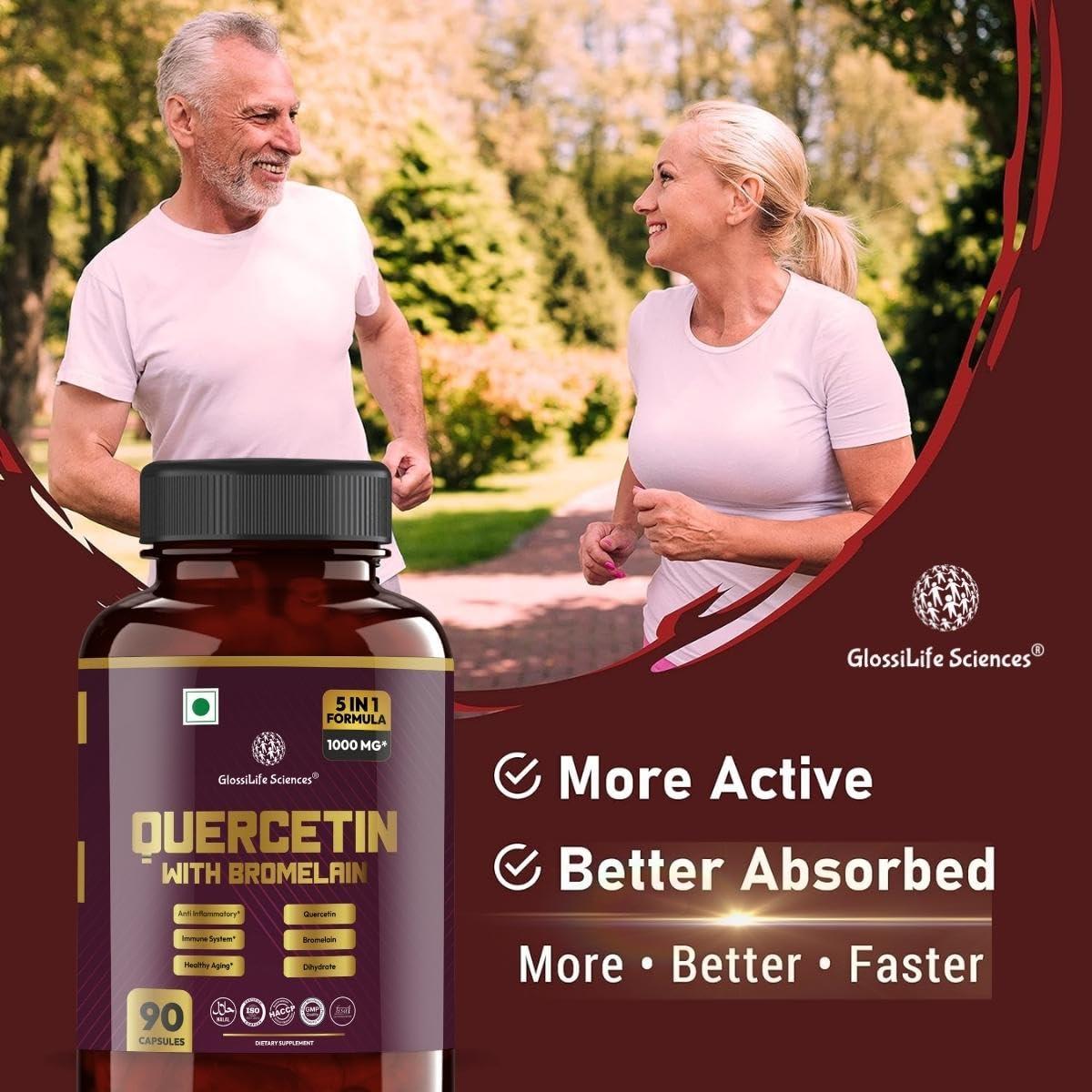 GlossiLife Sciences Quercetin with Bromelain 1000mg 5 in 1 Formula 90 Capsule