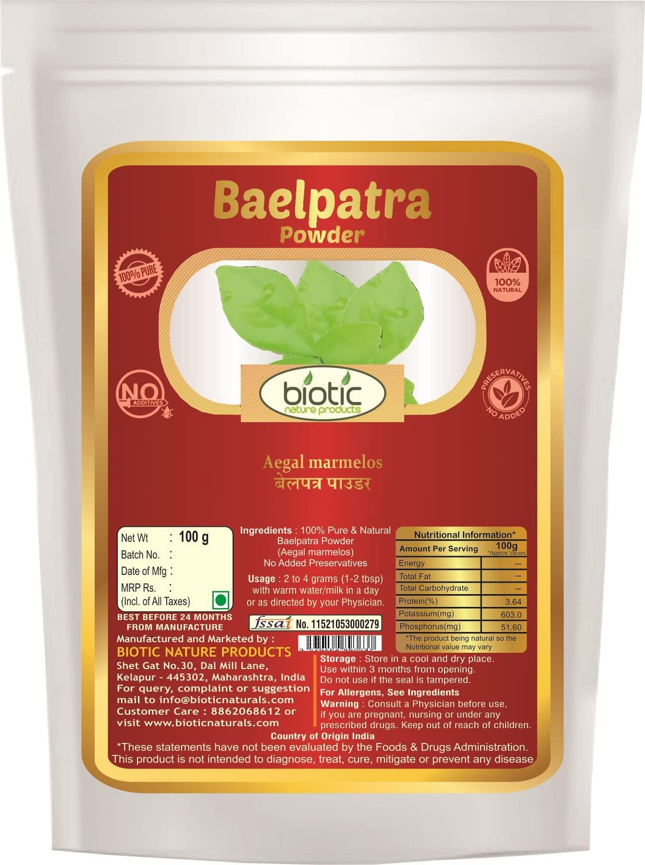Biotic Biotic Natural Belpatra Powder (Aegal marmelos) Bel Patra, Bael Leaf Powder - 100 gm