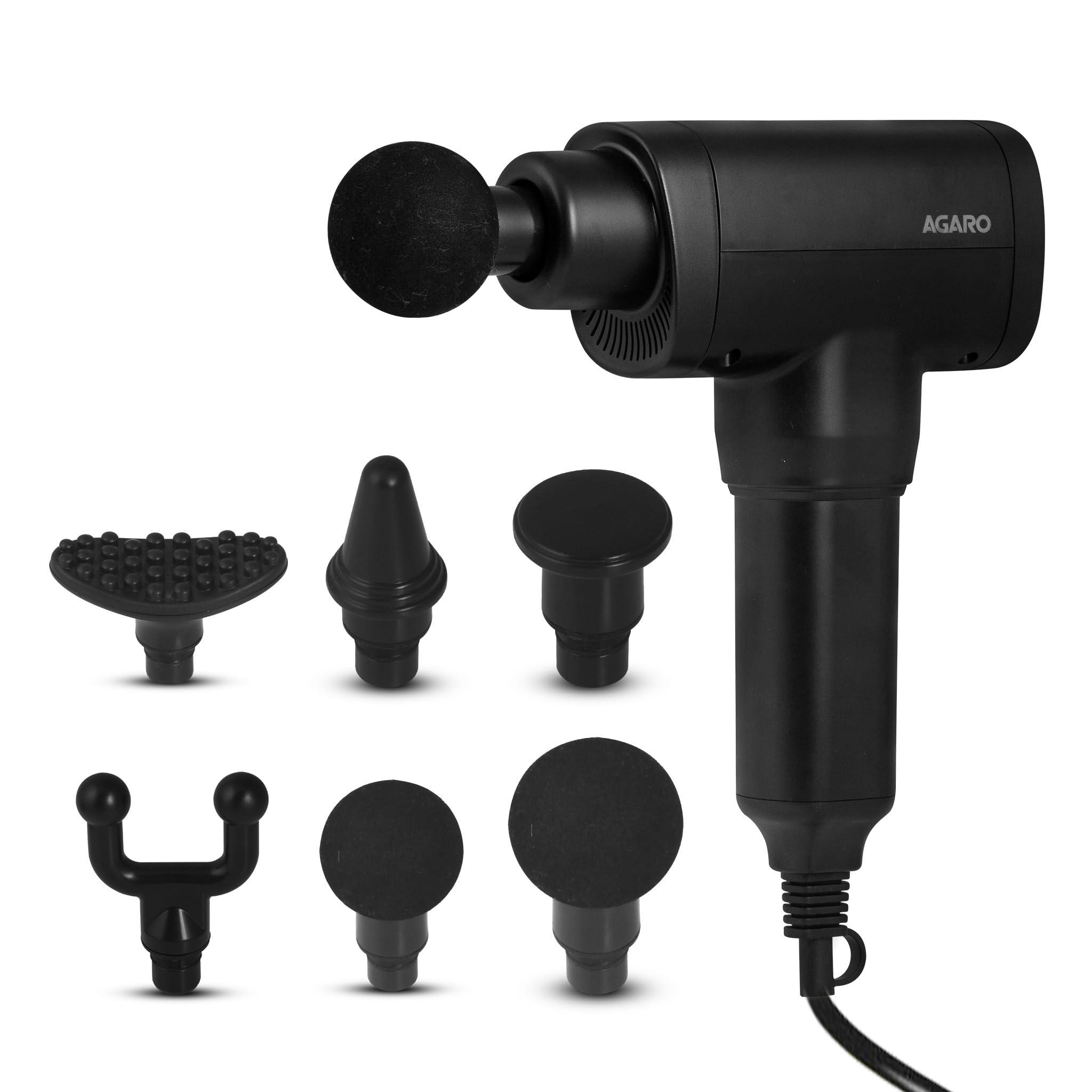 AGARO AGARO Impact Handheld Deep Tissue Percussion Gun Massager,Massage Machine, Body Massager, 6 Massage Heads, 5 Speed, For Deep Tissue Massage, Body Relaxation & Pain Relief (Black)