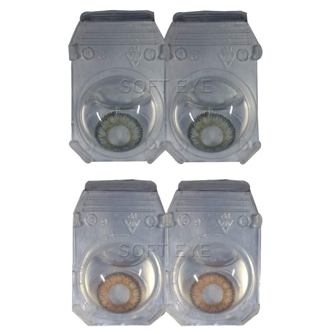 SOFT EYE SOFT EYE Color Style Combo Pack of 2 Pairs (Grey + Brown) Monthly Color Contact Lenses (Zero Power) with Free Lens Solution & Lens Case/Container Kit