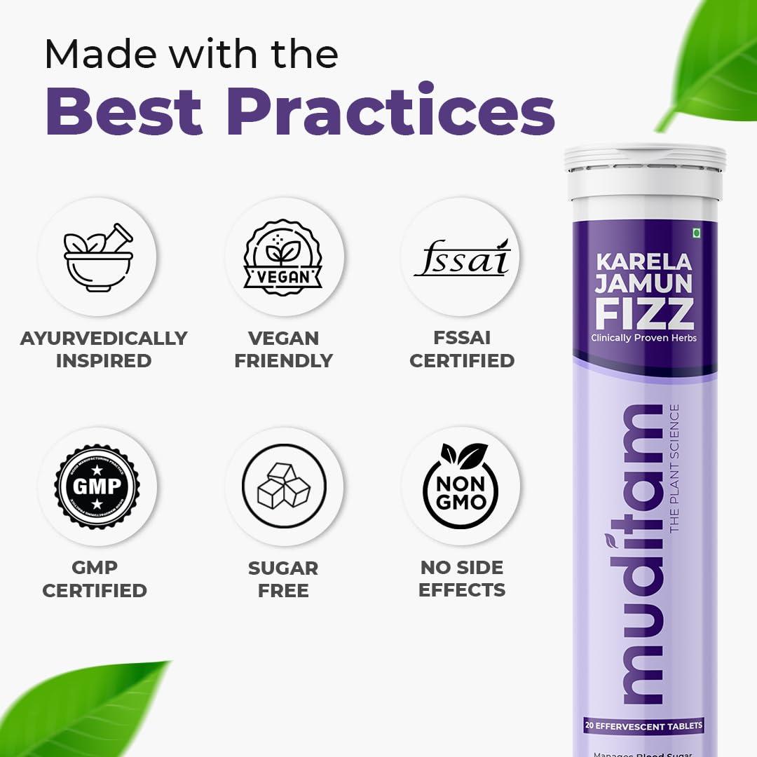 Muditam Ayurveda Muditam Ayurveda Karela Jamun Fizz-80 Effervescent Tablets(Karela Jamun Juice)|Helps in High Sugar Condition|Promotes Healthy Glucose Levels | Boosts Digestive Health|Ideal For 40 Days