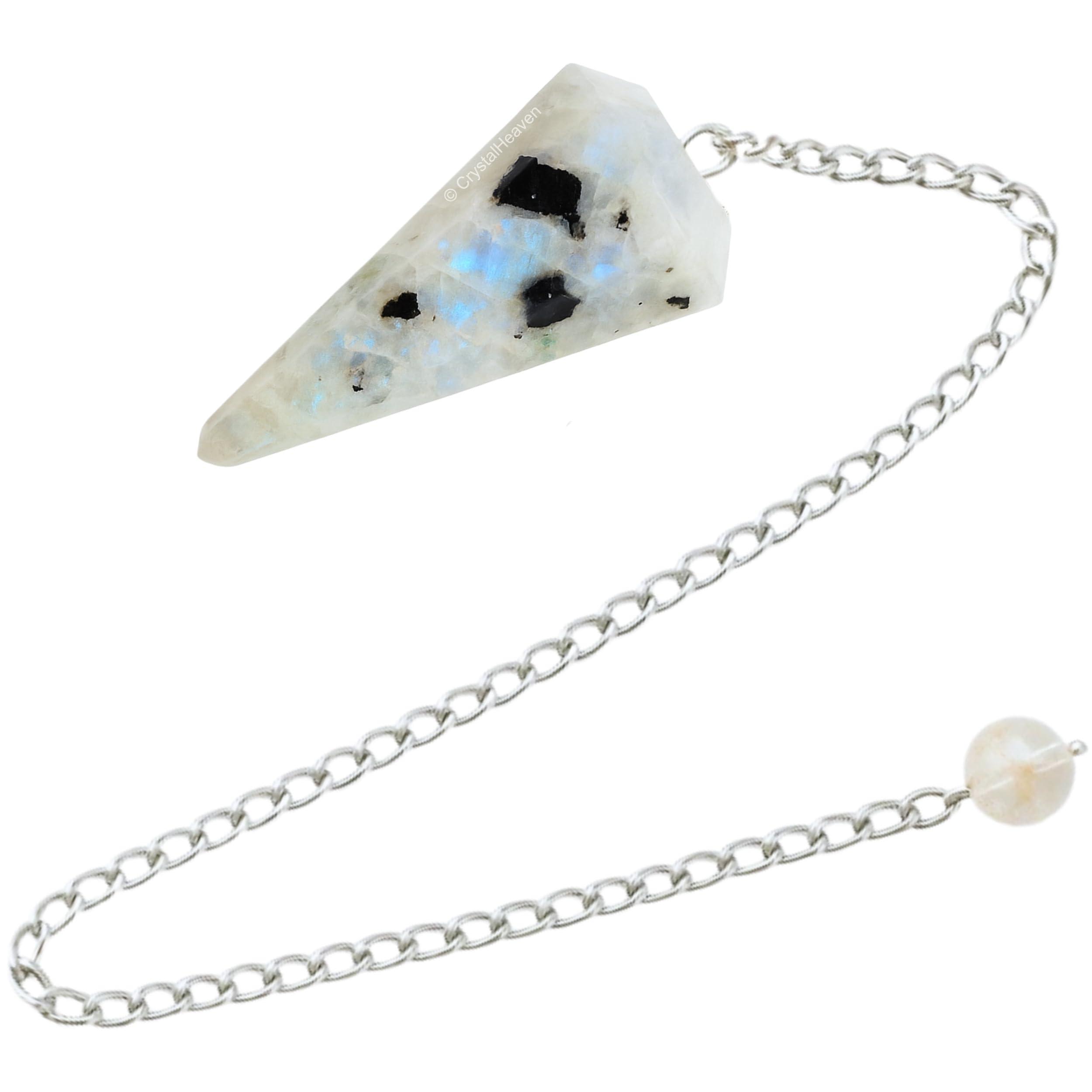 Crystal Heaven Rainbow Moonstone Pendulum Dowsing Tool - Natural Crystal Pendulum for Spiritual Guidance - Premium Dowser Pendulum for Accurate Divination and Energy Healing - Perfect for Energy Healing and Chakra Balancing - Handcrafted with Precision and Elegance