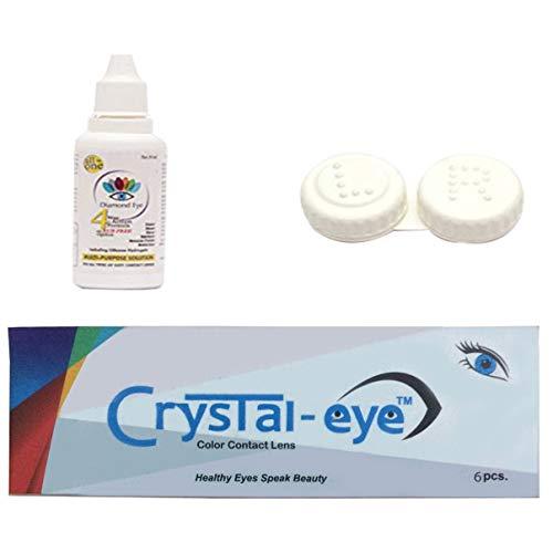 Crystal eye Crystal Eye Zero Power Monthly Contact Lens and Multi Plus Solution with Storage Box (Brown, Dark and Sky Blue, Turquoise) - Set Of 4