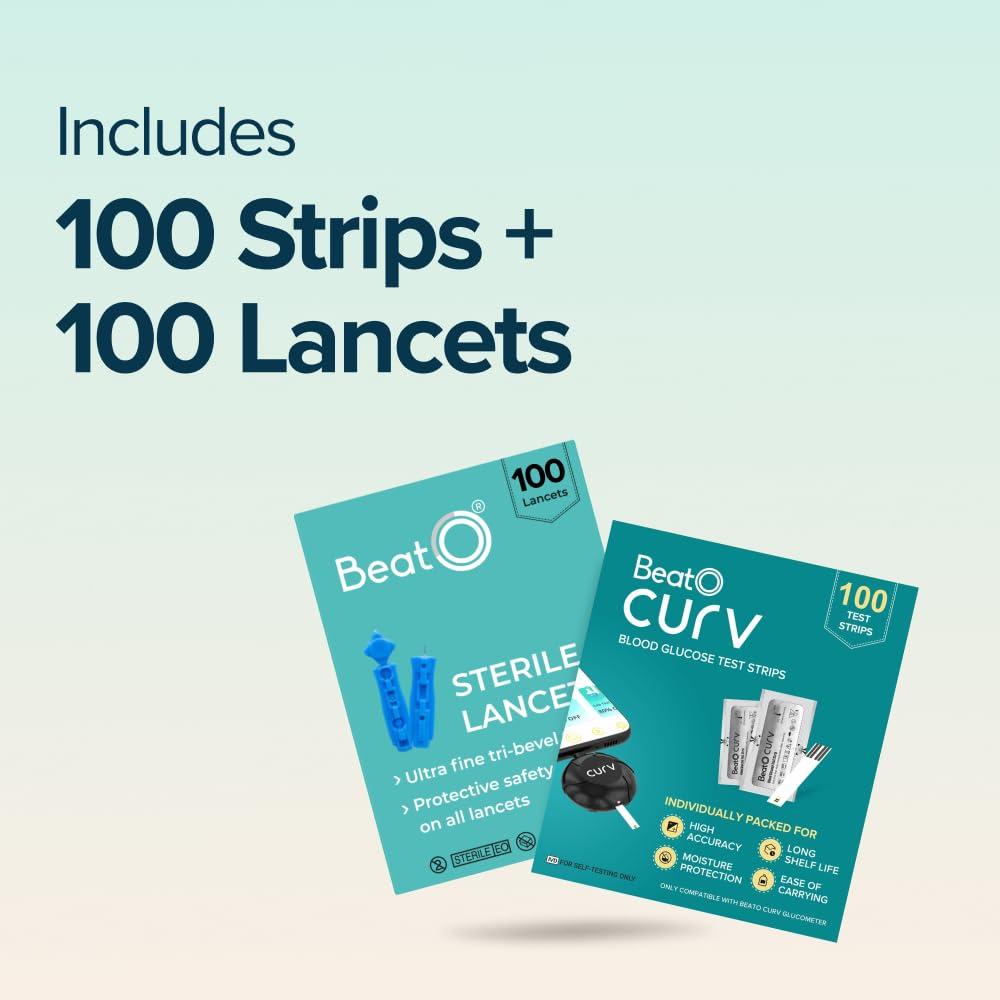 Beato BeatO CURV - Blood 100 Glucose Test Strips & 100 Lancets