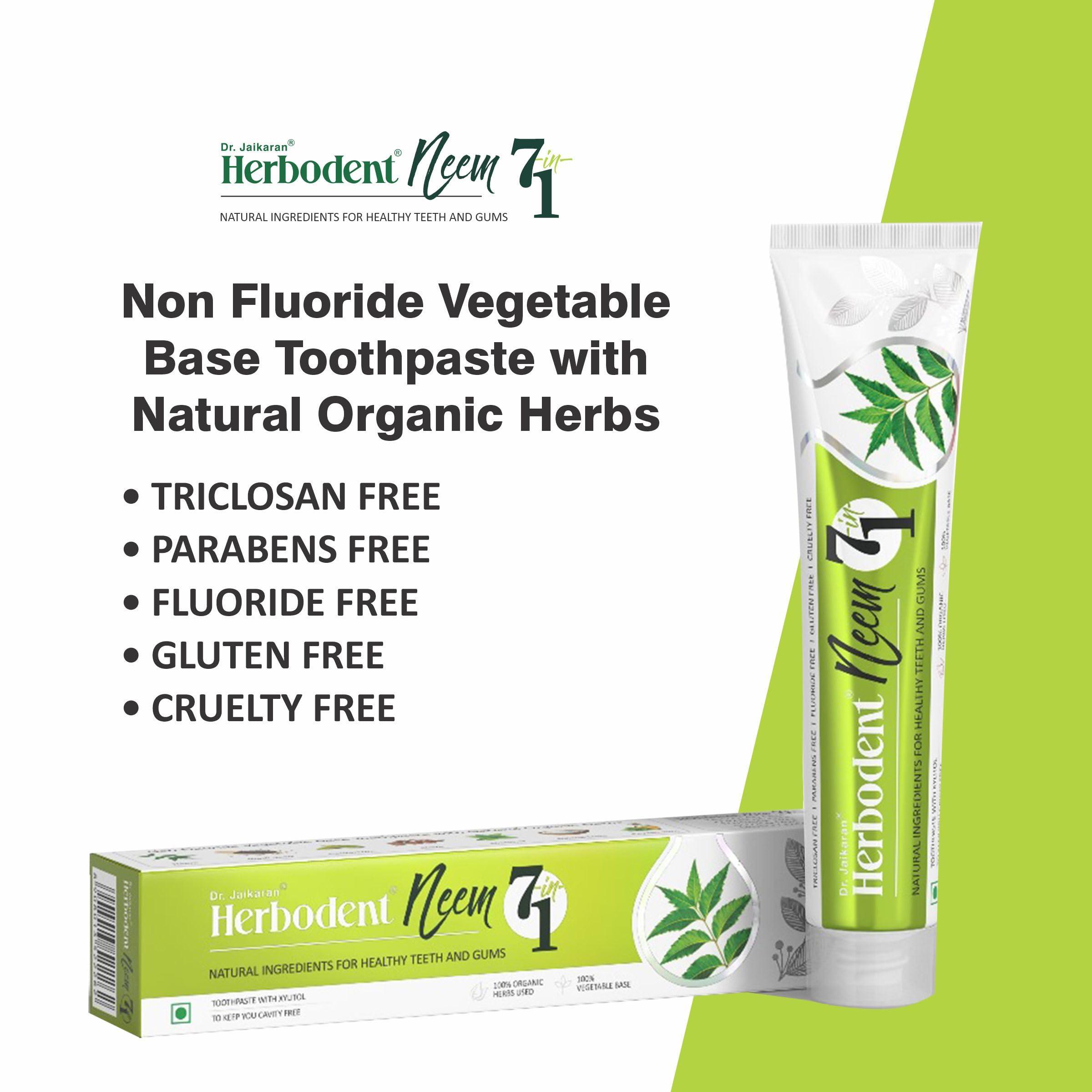 Herbodent Herbodent NEEM 7 in 1 Toothpaste - 185g Pack of 4 | Organic Herbs - Neem, Black Seed & Xylitol for Anti Cavity -Cardamom & Mint for Taste & Freshness-Baking Soda for Excellent Cleaning