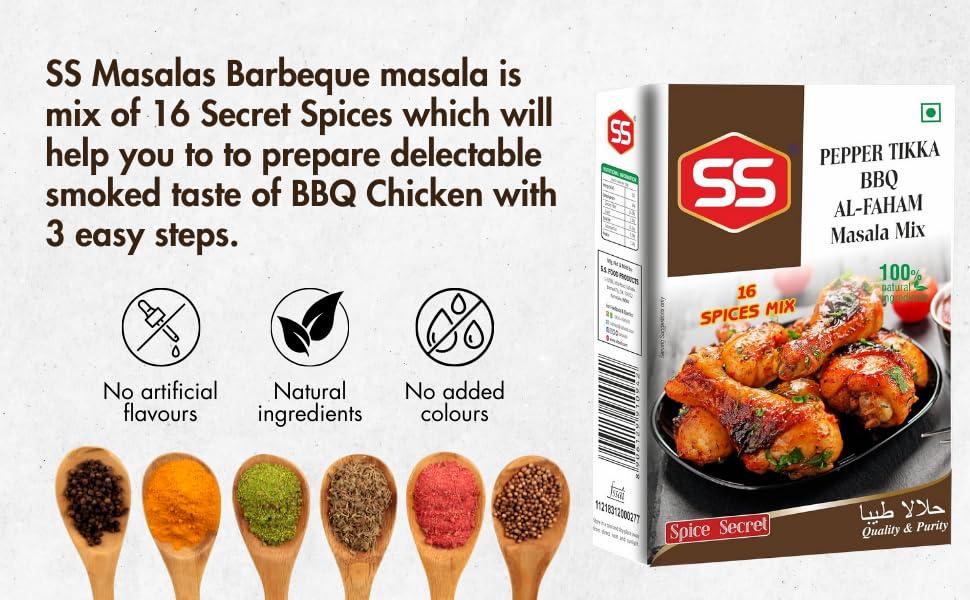 SS MASALAS SS MASALAS BBQ Masala Powder 300g. Ready mix Spices for Chicken/Meat/Paneer Barbeque Marination (100g Pack of 3)