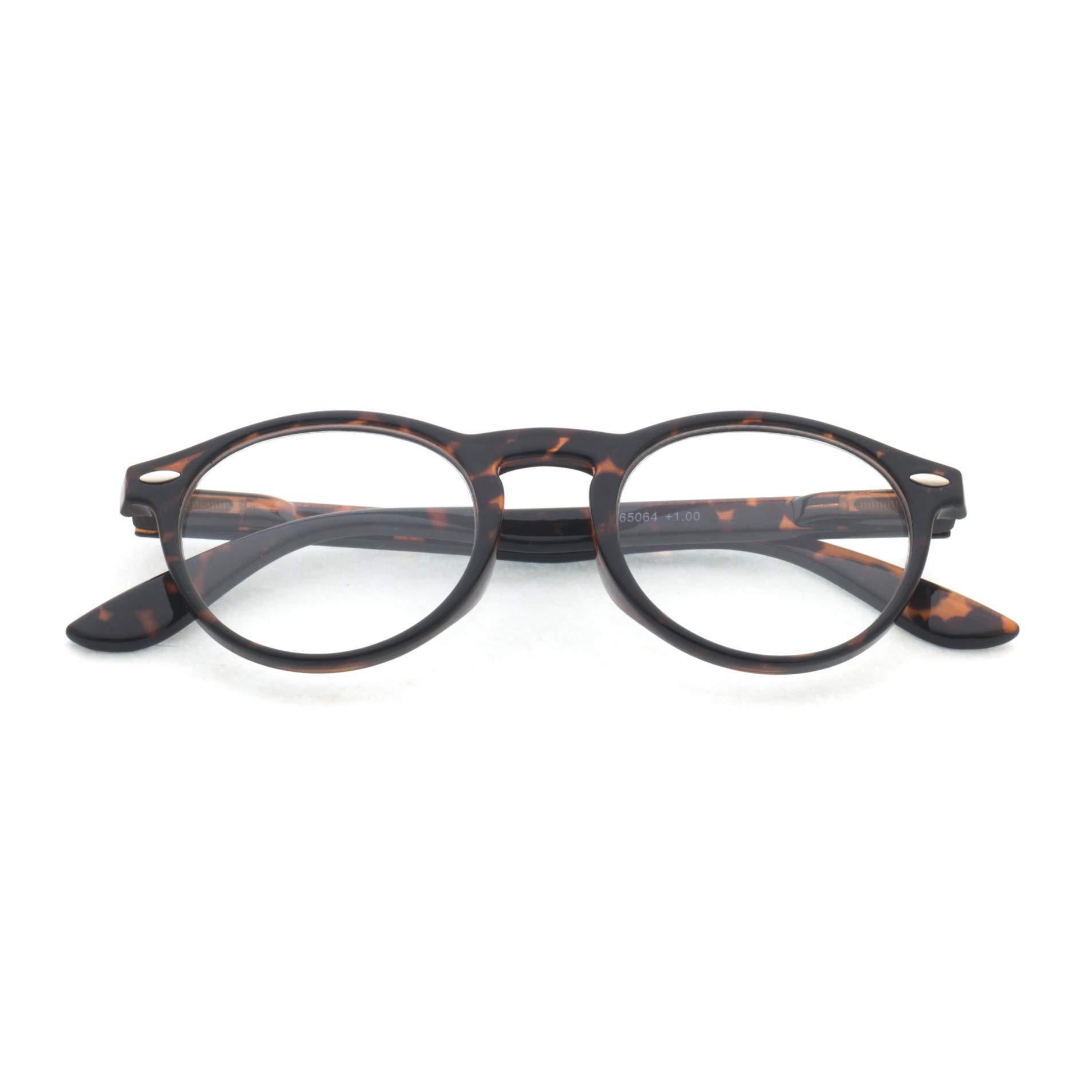 TIZIANO TIZIANO New Age Reading Glasses with Spring Hinge (Model: 165064 Tortise shell +1.00 with Round Eye shape)