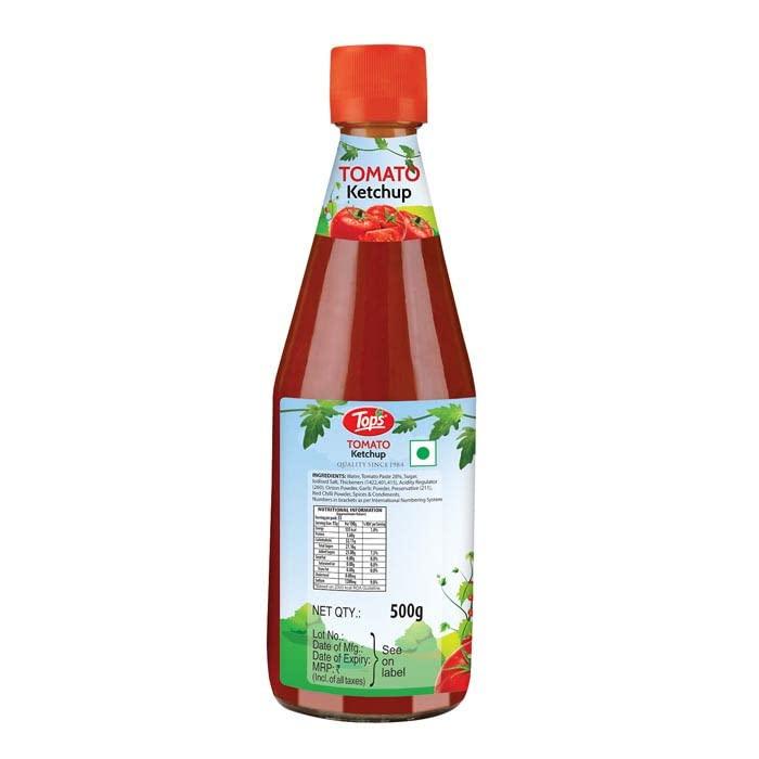 TOPS TOPS Tomato Ketchup - 500 gm Glass Bottle |Made with the goodness of juicy hand-picked tomatoes|No Added Colour & Flavour.