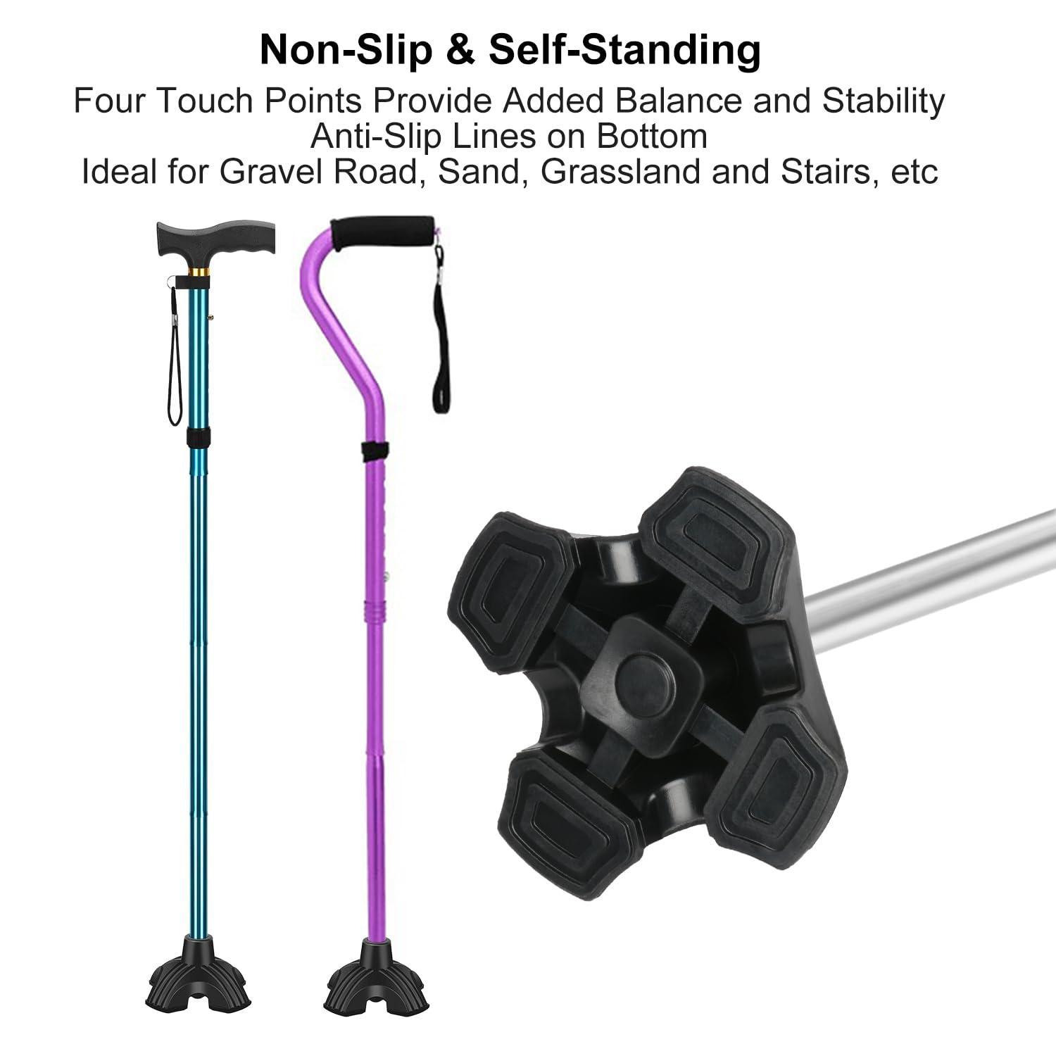 supregear SupreGear Quad Support Cane Tip, Non-Slip Self Standing Rubber Cane Tip 4 Point Quad Cane Tip Replacement for 3/4 Inch Diameter Standard Walking Canes Folding Canes Cane Accessory - Black