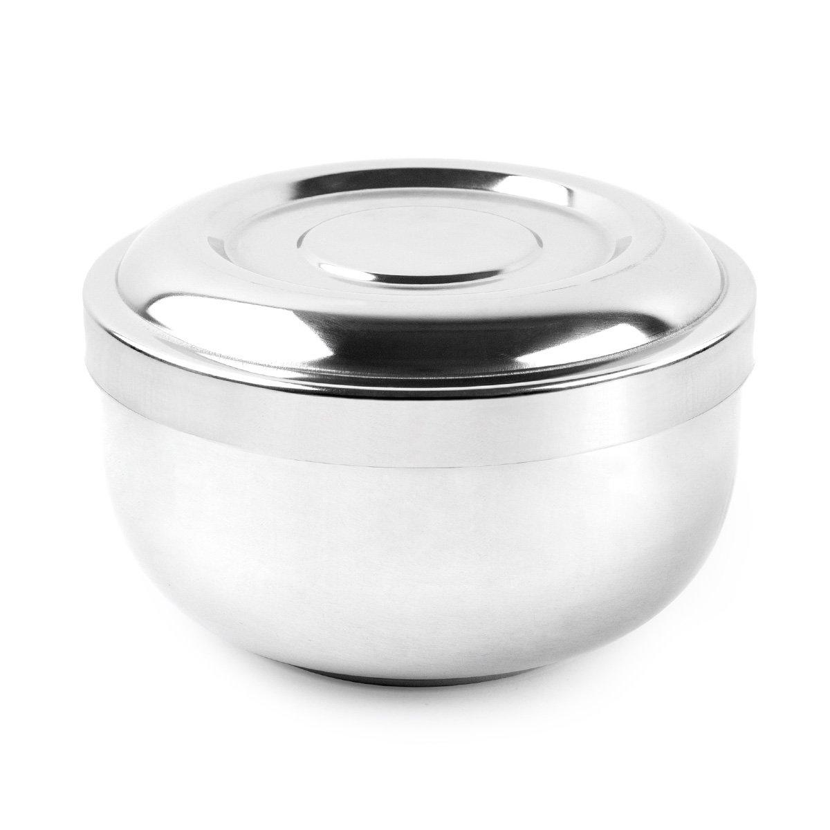 QSHAVE QShave Stainless Steel Shaving Bowl with Lid 4 Inch Diameter Large Deep Size Chrome Plated Shinning Finish
