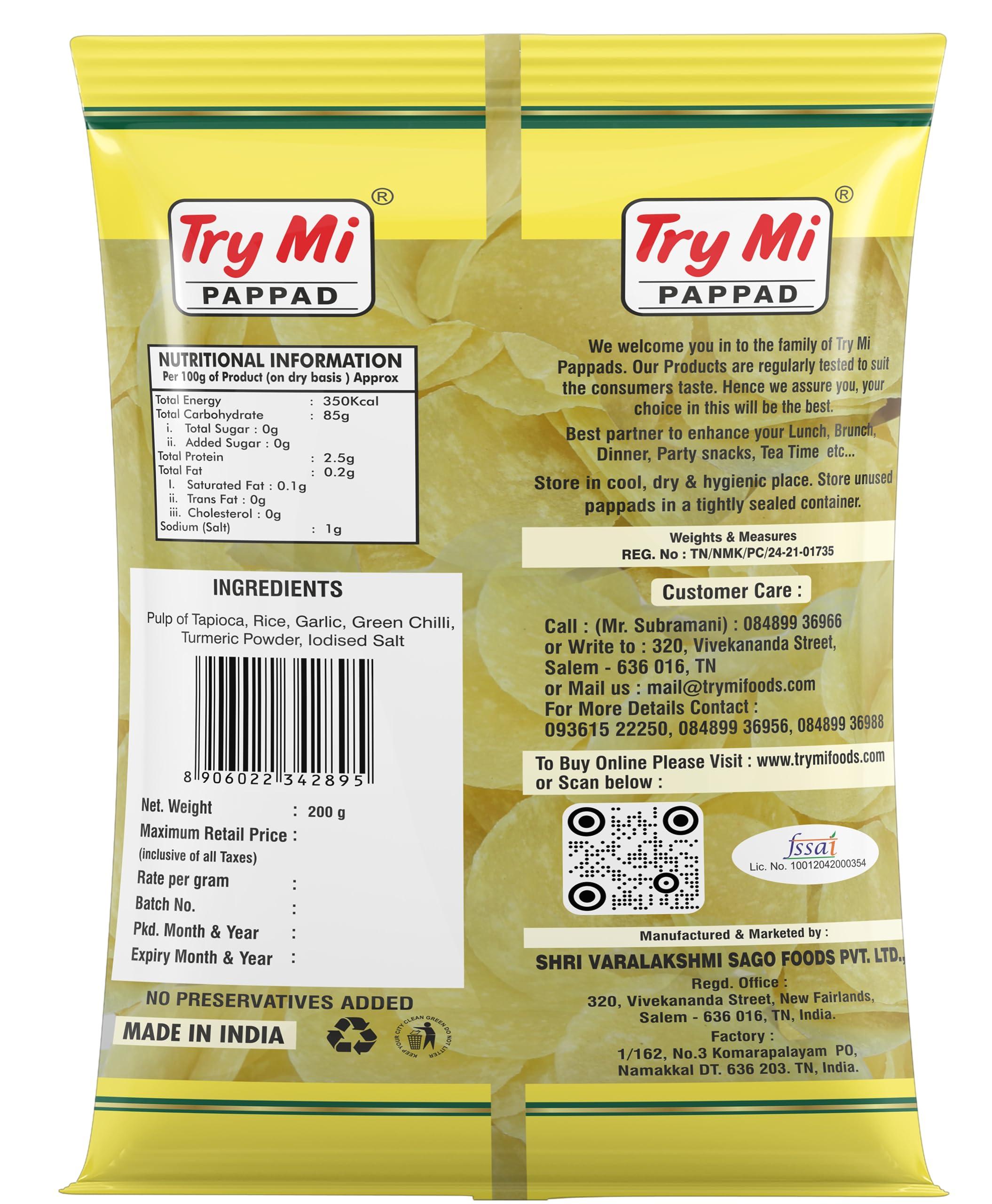 Try Mi PAPPAD Try Mi Pappad Garlic Papad 200 Gram Pack of 1 (200G) - Garlic Vadagam * Garlic Fryums * Garlic Applam * Garlic Appalam (Garlic)