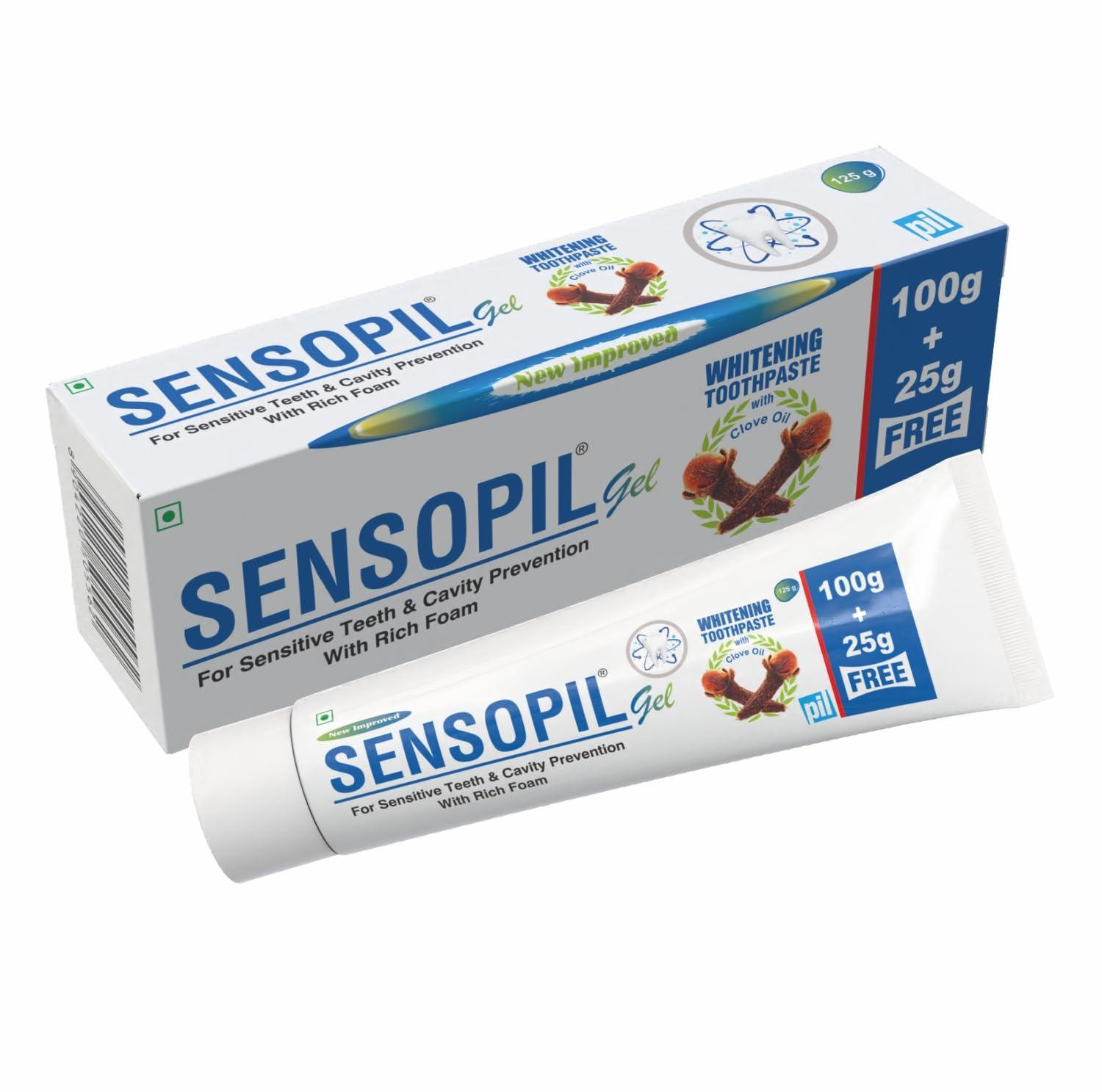 pil Sensopil Gel Whitening Toothpaste With Clove Oil & Dual Action Formula | For Sensitive Teeth & Cavity Prevention- (125g Each) (Pack of 2) | AFR23117