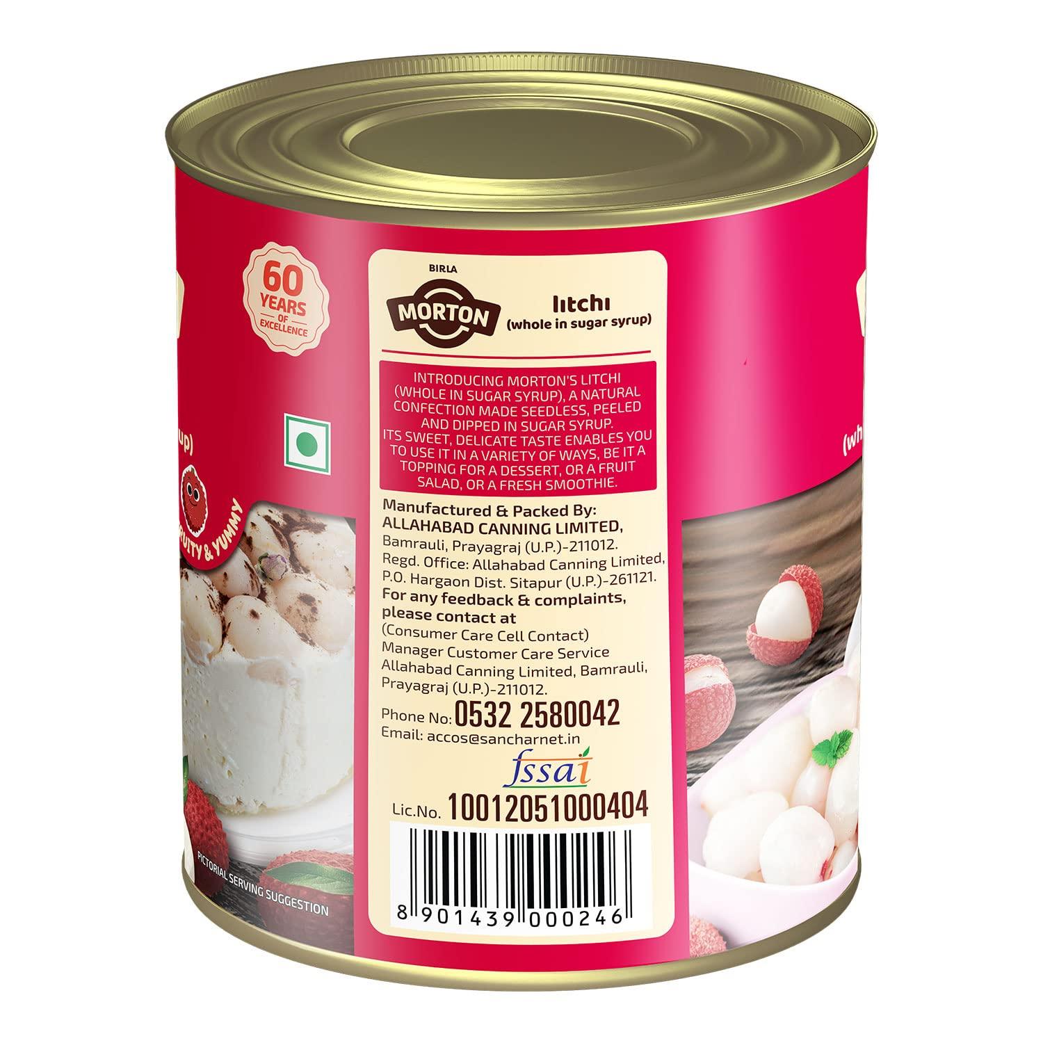 Morton Morton Litchi Whole In Sugar Syrup|No Artifical Colours & Preservatives|Made With Fresh & Ripe Litchies|Nutrious, High In Antioxidants|Good In Taste, Healthy & Yummy Litchi Whole - 800Gm(Pack Of 1)