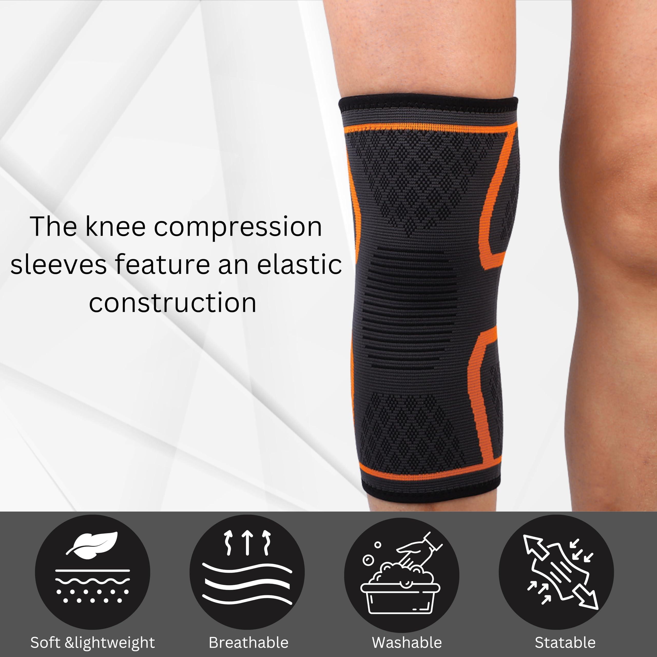 Wonder Care Wonder Care pack of 2 Knee Sleeve Knee Brace Compression Knee Sleeve For Men And Women Knee Support Running Knee Sleeve Workout Knee Sleeve Gym Hiking Sports Running Gym [Grey-Orange, XL 1 Pair(2pcs)]